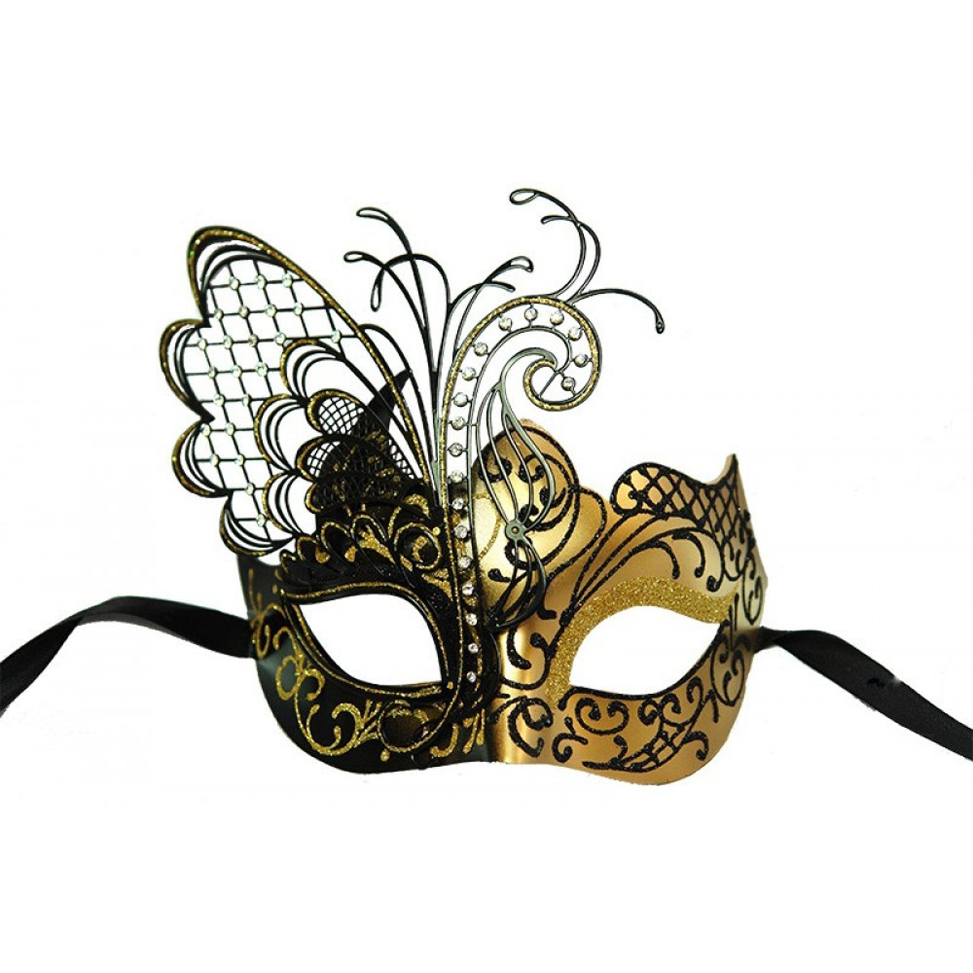 Elegant Black and Gold Metal Venetian Mask - Handcrafted Venetian Carnival Mask for Costume Parties, Masquerade Balls, Halloween, and Themed Events - 1 Count