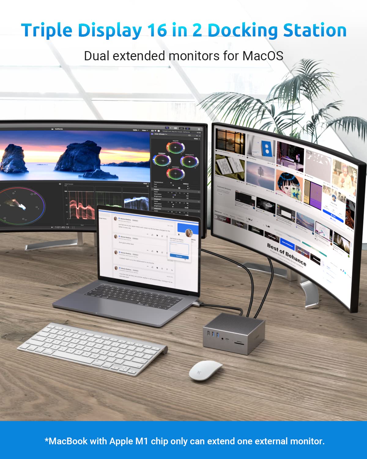 QIYO 16-in-2 USB C Docking Station for MacBook Pro/Air - Dual 4K HDMI, VGA, 6 USB Ports, RJ45 Ethernet, SD/TF Card Reader - Thunderbolt 3 Compatible (Not for M1) - Perfect for Home Office, Gaming & Multi-Monitor Workstations