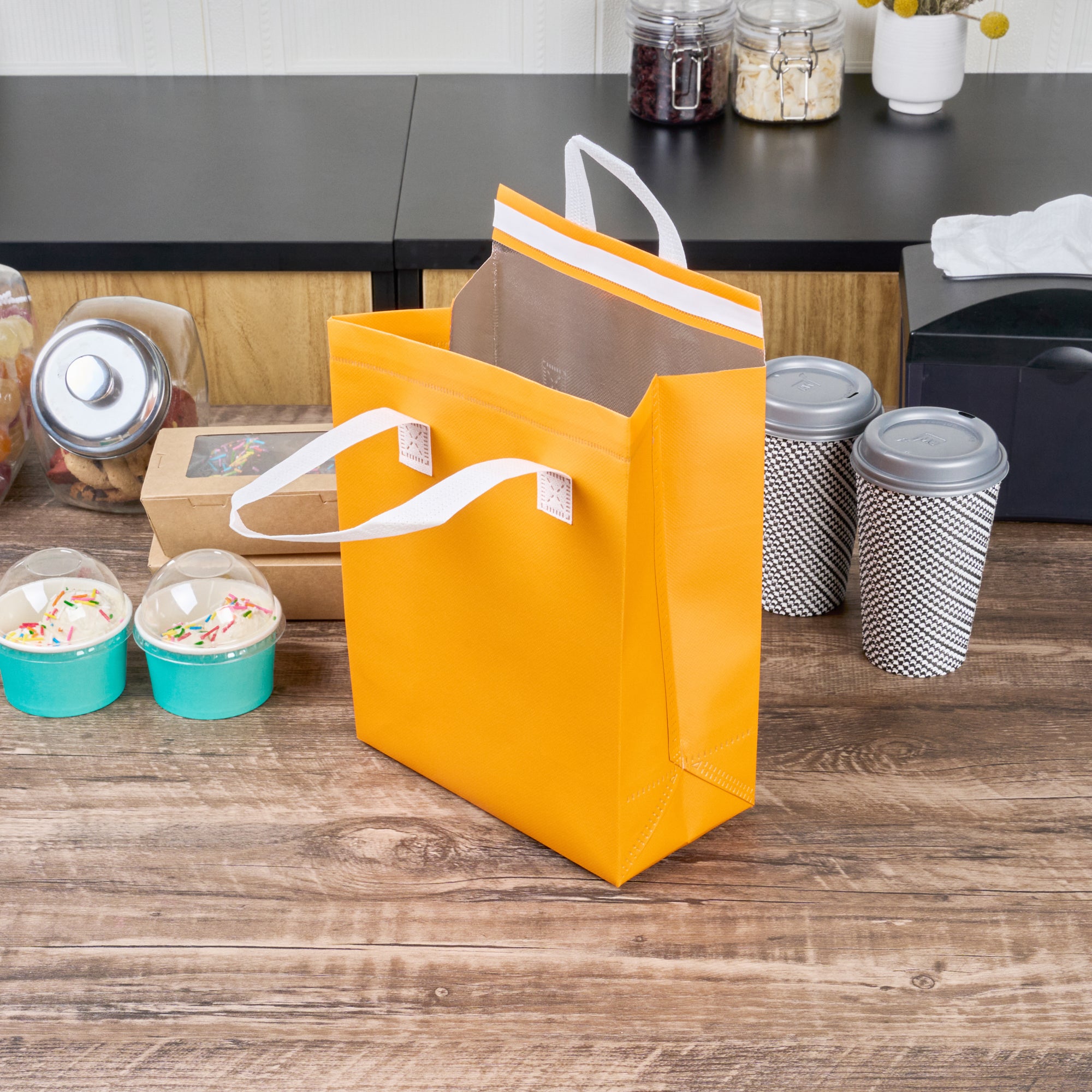 Orange Insulated Takeout Bags - Tamper Evident Food Delivery Bags (8.25