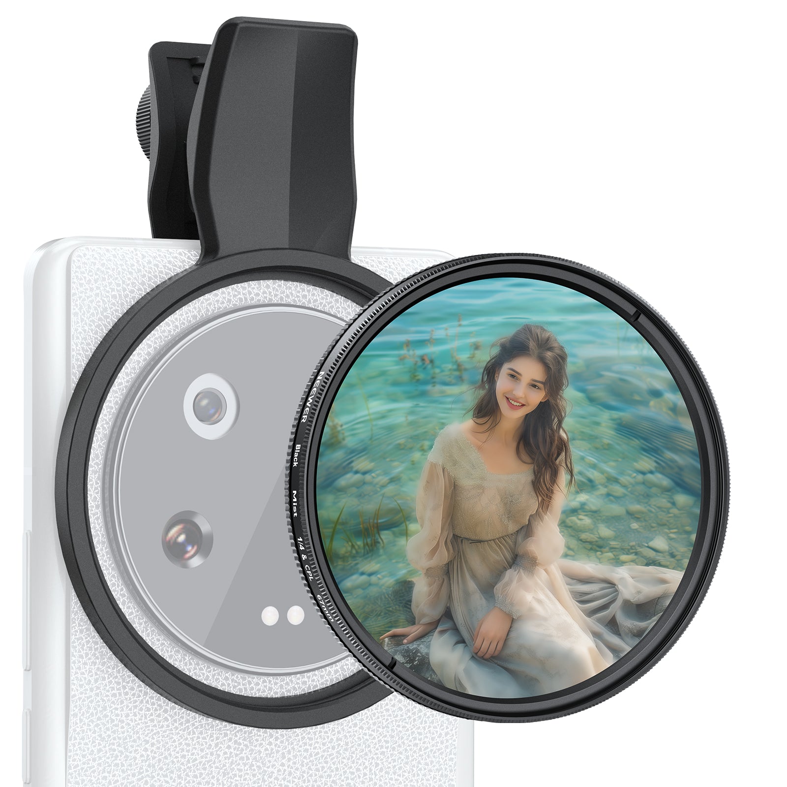 NEEWER 2-in-1 67mm Clip-On CPL & Black Mist Diffusion 1/4 Filter for Smartphone Camera - Enhance Photos & Videos for Social Media, Vlogging, and Professional Photography