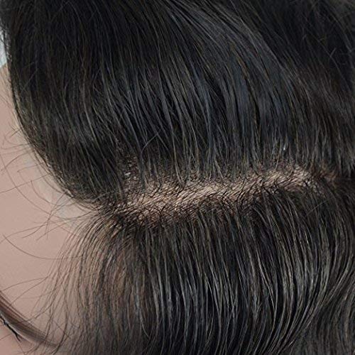 Gramercy Hair Men's Toupee - French Lace with 4 Inch PU Back - European Virgin Human Hair Replacement System for Men (Off Black) - Perfect for Daily Wear, Special Occasions & Hair Loss Solutions