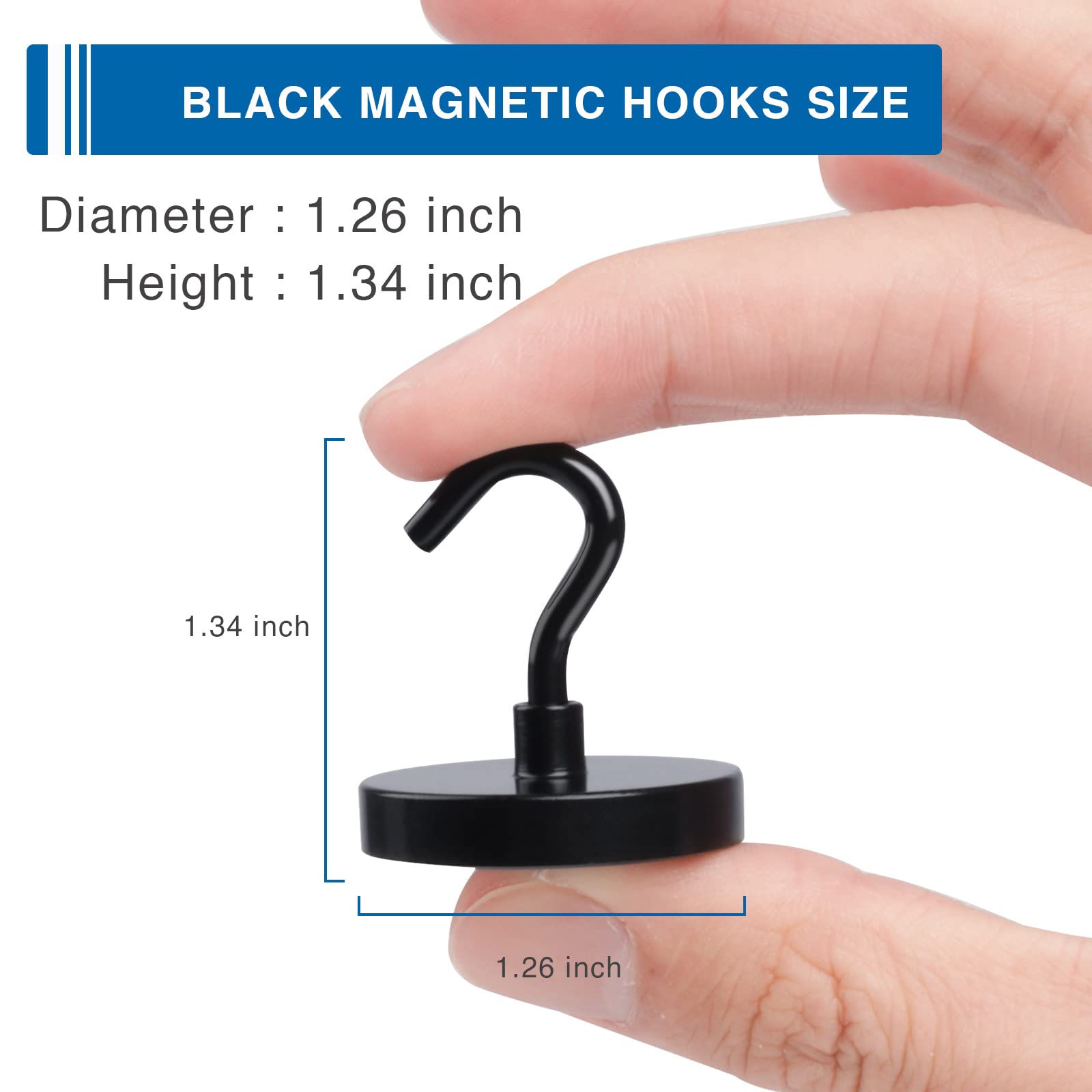 LOVIMAG Black Heavy Duty Magnetic Hooks - 110lbs Strong Neodymium Magnet Hooks with Epoxy Coating (4 Pack) - Perfect for Cruise Cabins, Lockers, Classrooms, Kitchens, Offices & Metal Doors - Ideal for Hanging Coats, Keys, Utensils & Organizing Small Items