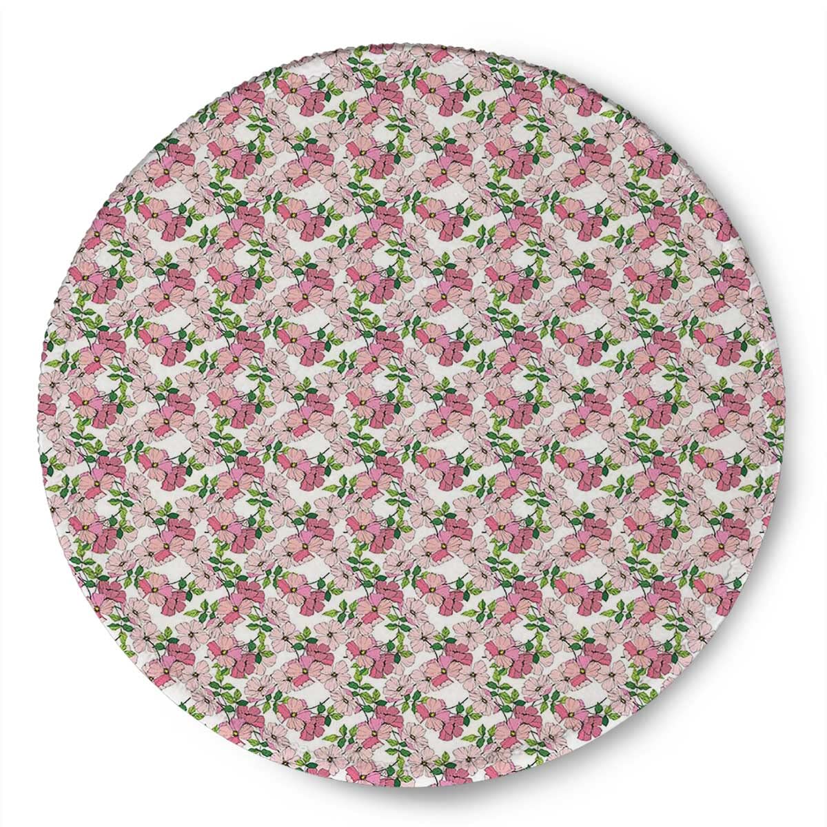 Premium Fabric Mouse Pad Set - 2PCS Round White Floral Design, 7.9×7.9×0.12 Inches - Non-Slip Office Desk Accessories with Coasters, Perfect for Computer Workstations & Business Gifts - Wild Spring Art Collection for Home & Office Decor
