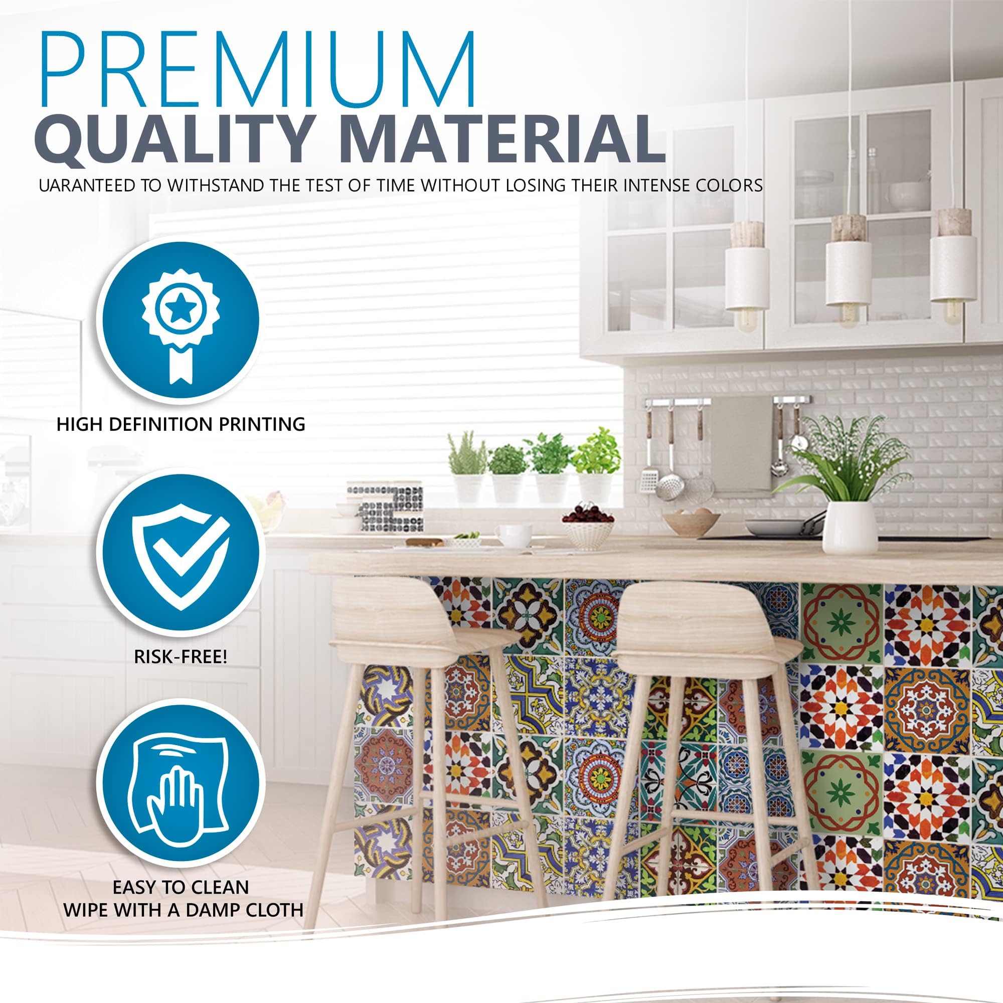 Authentic Talavera Tile Stickers 24-Piece Set (2x12) - Easy Peel & Stick Bathroom & Kitchen Decals - 6x6 Inch Traditional Spanish Style Home Decor for Backsplash, Shower, and Countertop Upgrade