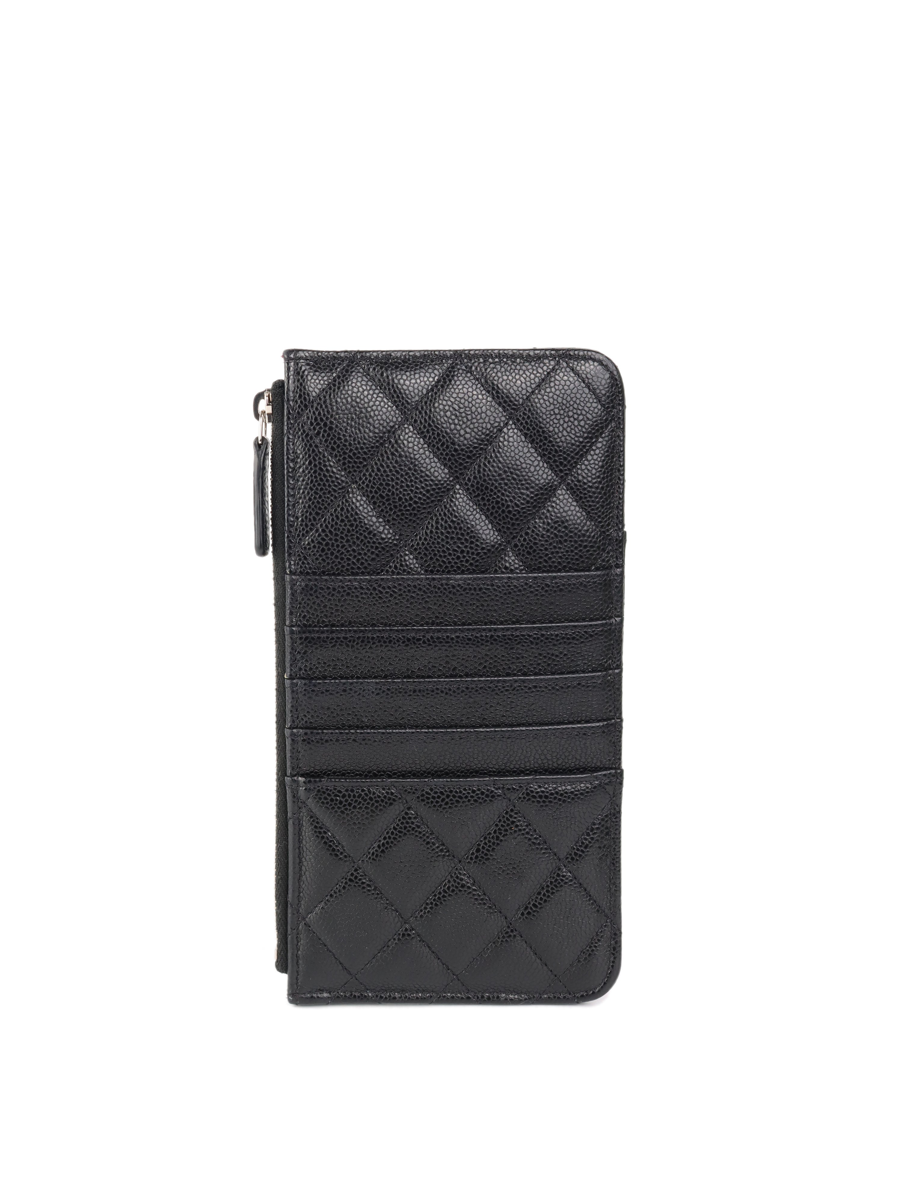 Chanel Black Caviar Leather Long Card Holder with Silver Hardware - Luxury Slim Wallet for Women, Perfect for Everyday Use & Travel