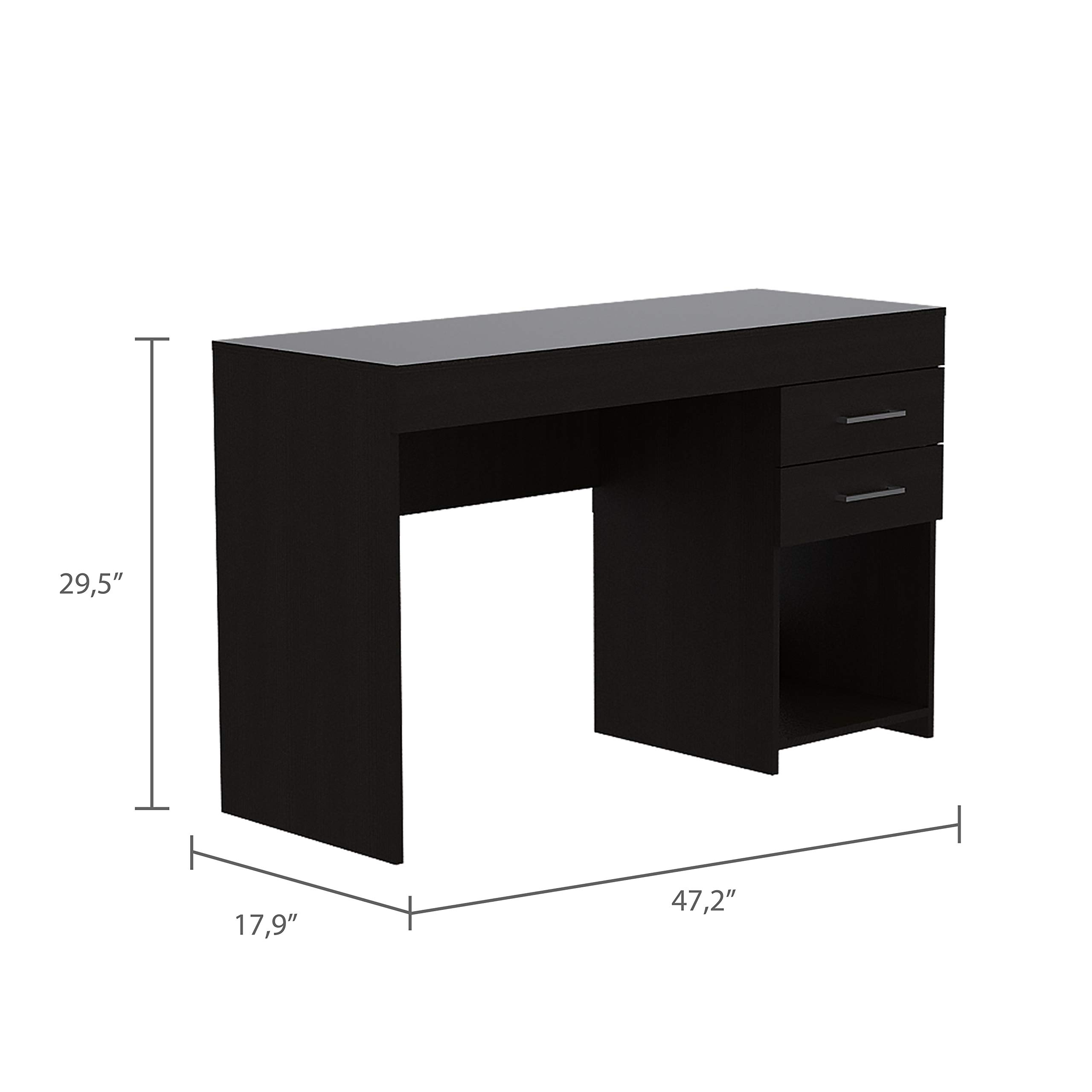 Black Austin Computer Desk with 2 Drawers & Open Shelf - Sturdy Metal Handles, Home Office Desk for Small Spaces, Gaming & Study Workstation
