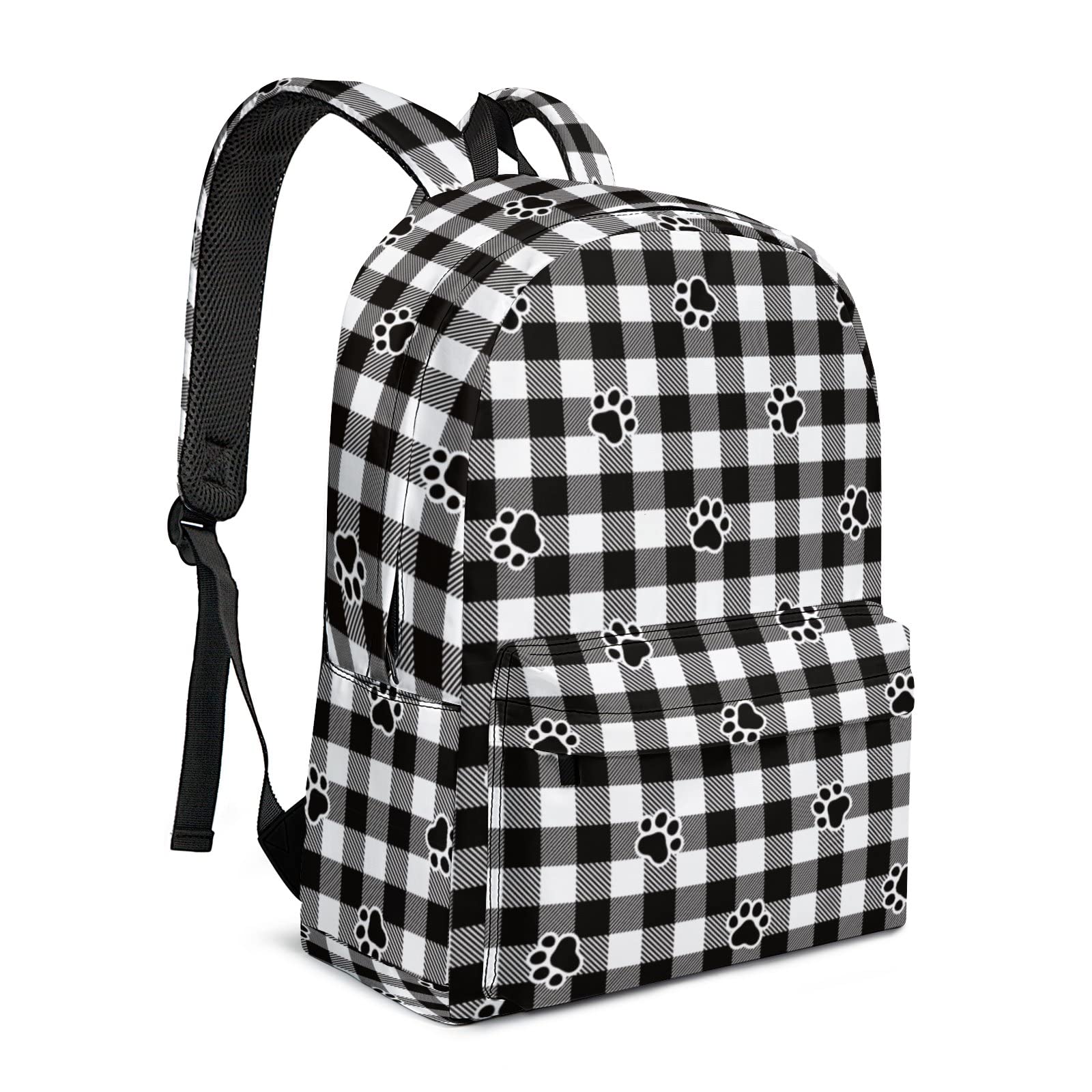 Stylish Black & White Plaid Backpack for Boys & Girls - Lightweight 17 Inch School Bookbag, Durable Travel Daypack for Outdoor Activities, Hiking & College Use