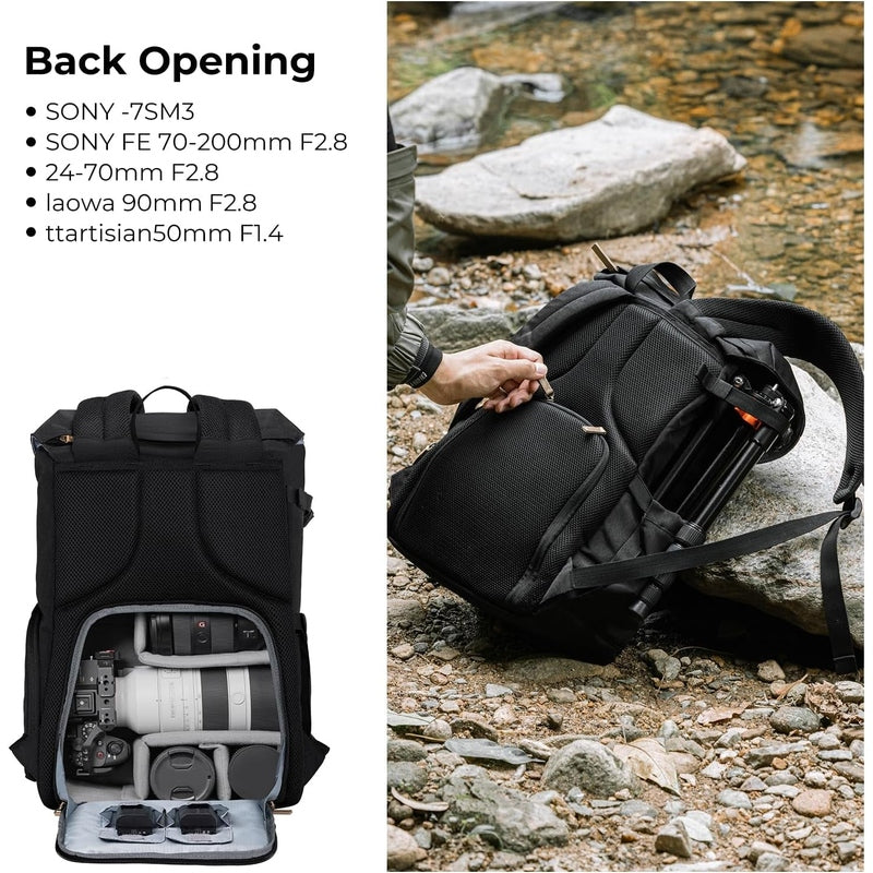 K&F Concept Professional Camera Backpack - Waterproof DSLR/SLR/Mirrorless Bag with Laptop Compartment & Tripod Holder - Perfect for Travel, Hiking & Photography Sessions
