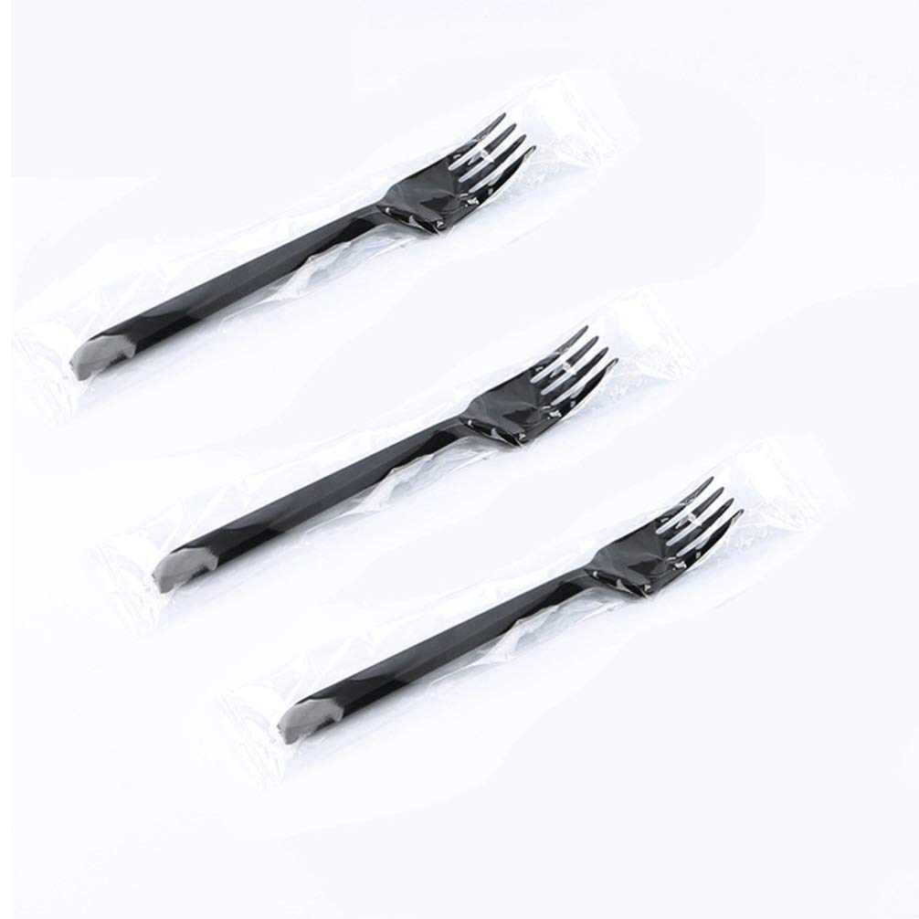 100-Pack Hemoton Thick Black Plastic Forks - Durable Disposable Cutlery Set for Parties, Picnics, BBQs & Home Kitchen Use
