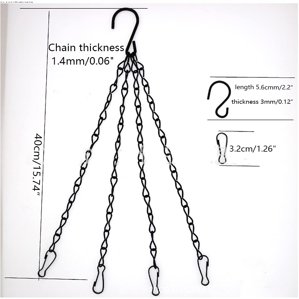 6Pcs Heavy Duty 15.7 Inch Galvanized Hanging Chains - Replacement Chains for Outdoor Flower Baskets, Bird Feeders, Planters & Lanterns - Rust-Resistant Garden Plant Hangers (Black) - Perfect for Patio, Balcony and Backyard Decor