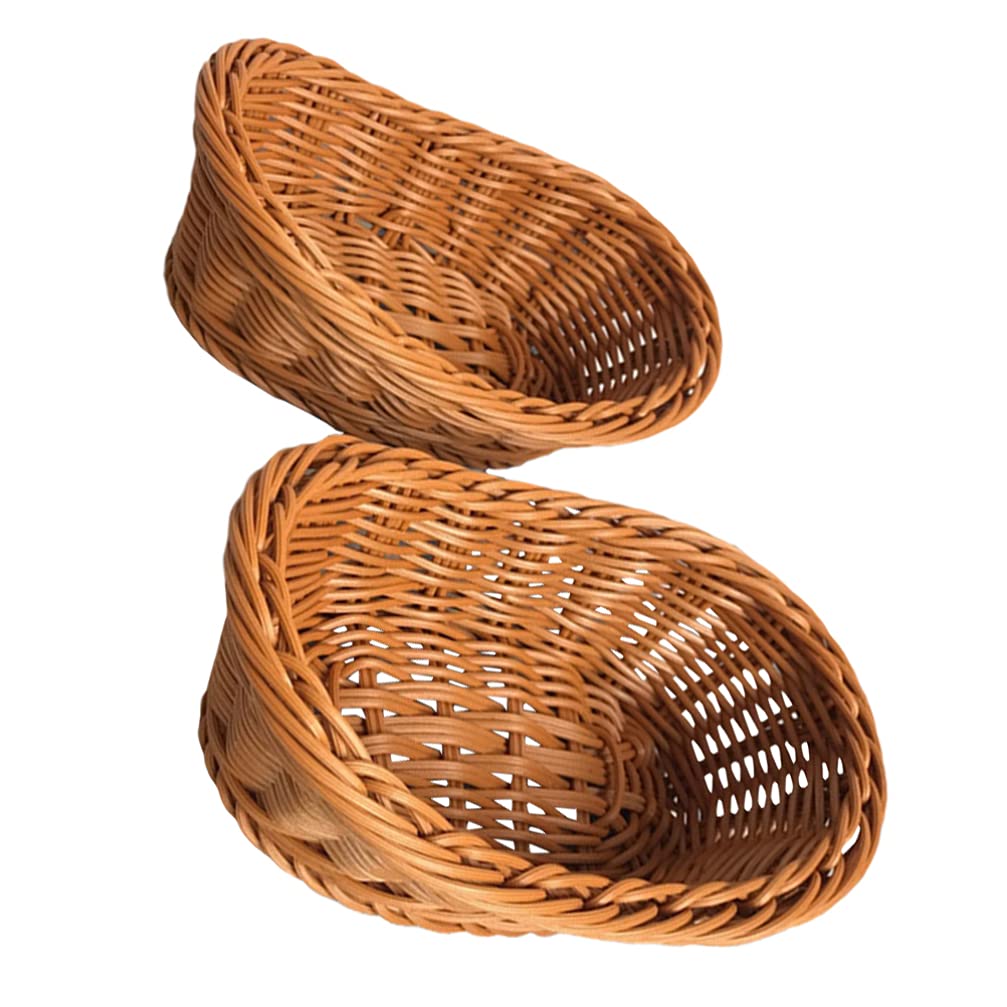 DOITOOL 2-Pack Woven Bread Baskets - Brown Poly Wicker Serving Baskets for Bread, Fruits & Vegetables | Rustic Kitchen & Restaurant Display | Perfect for Home, Dining, Outdoor Picnics & Farmhouse Decor