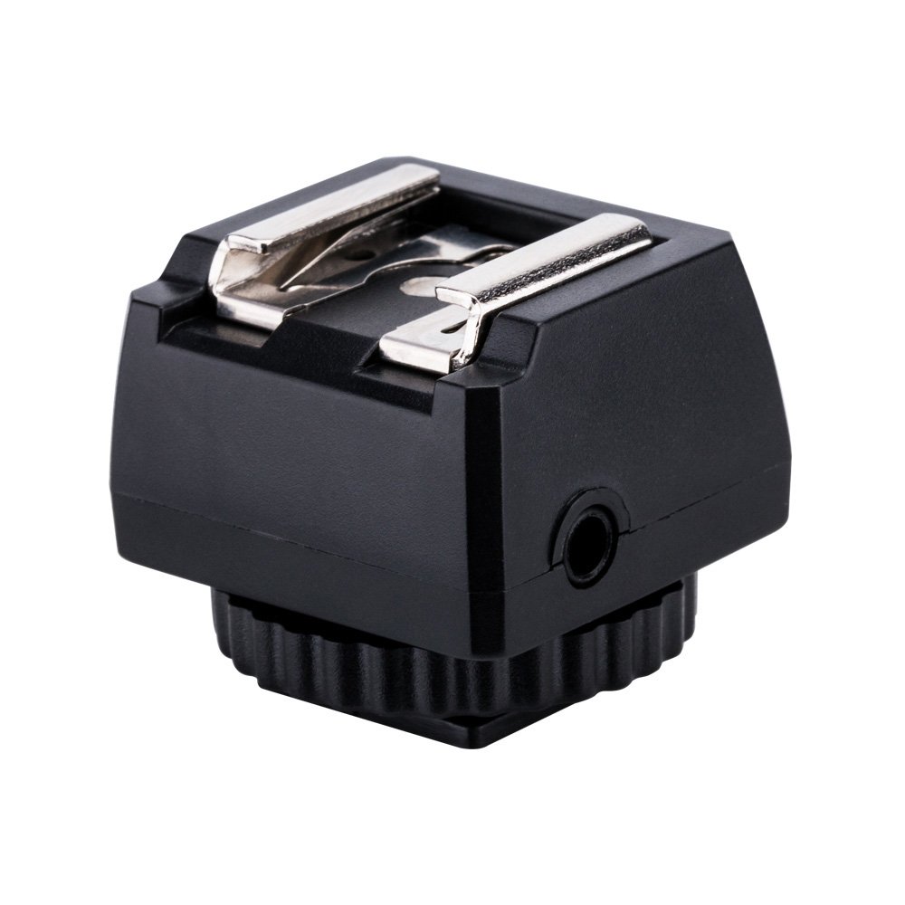 JJC Hot Shoe Adapter with PC Sync & 3.5mm Port for Off-Camera Flash - Studio Lighting Accessory
