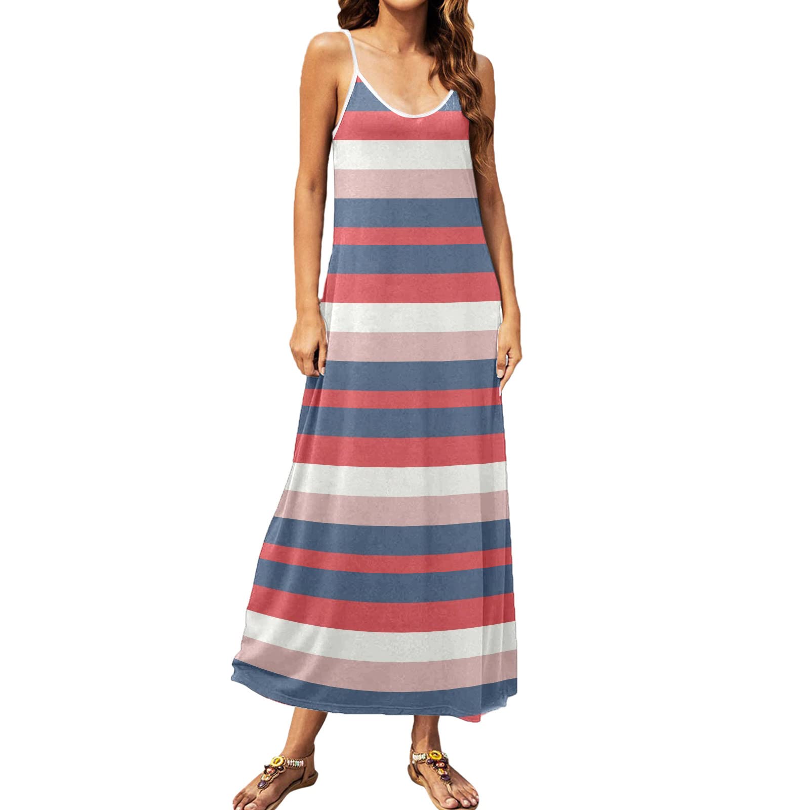 Twoker Women's Floral Print Spaghetti Strap Maxi Dress - Summer Sleeveless Sundress for Beach, Vacation & Casual Wear | Lightweight Flowy Dress for Women