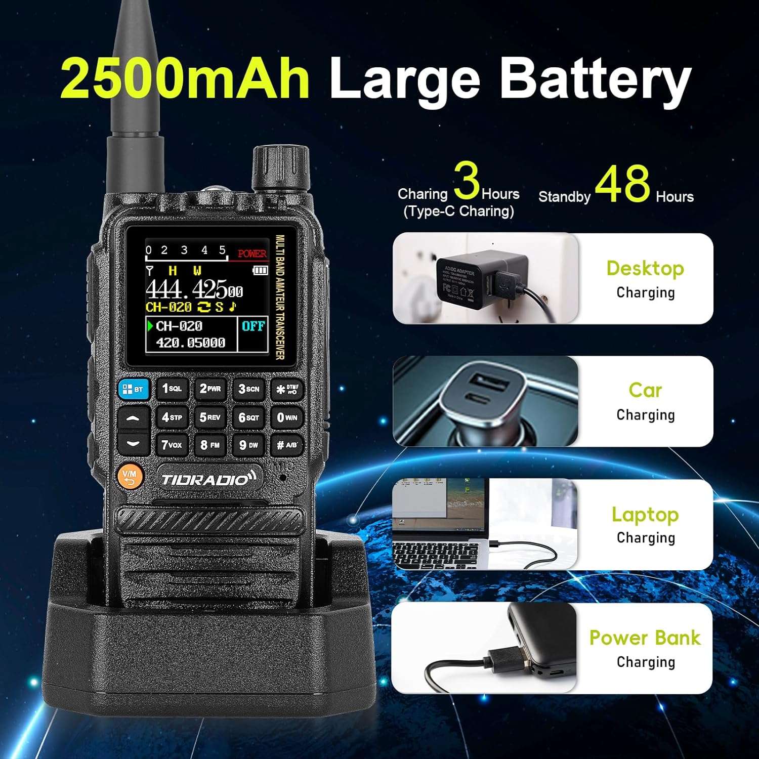 TD H3 Ham GMRS Radio 4 Pack with Spare Battery - Long Range Two Way Radios for Outdoor Adventures, Hiking, Camping & Emergency Communication