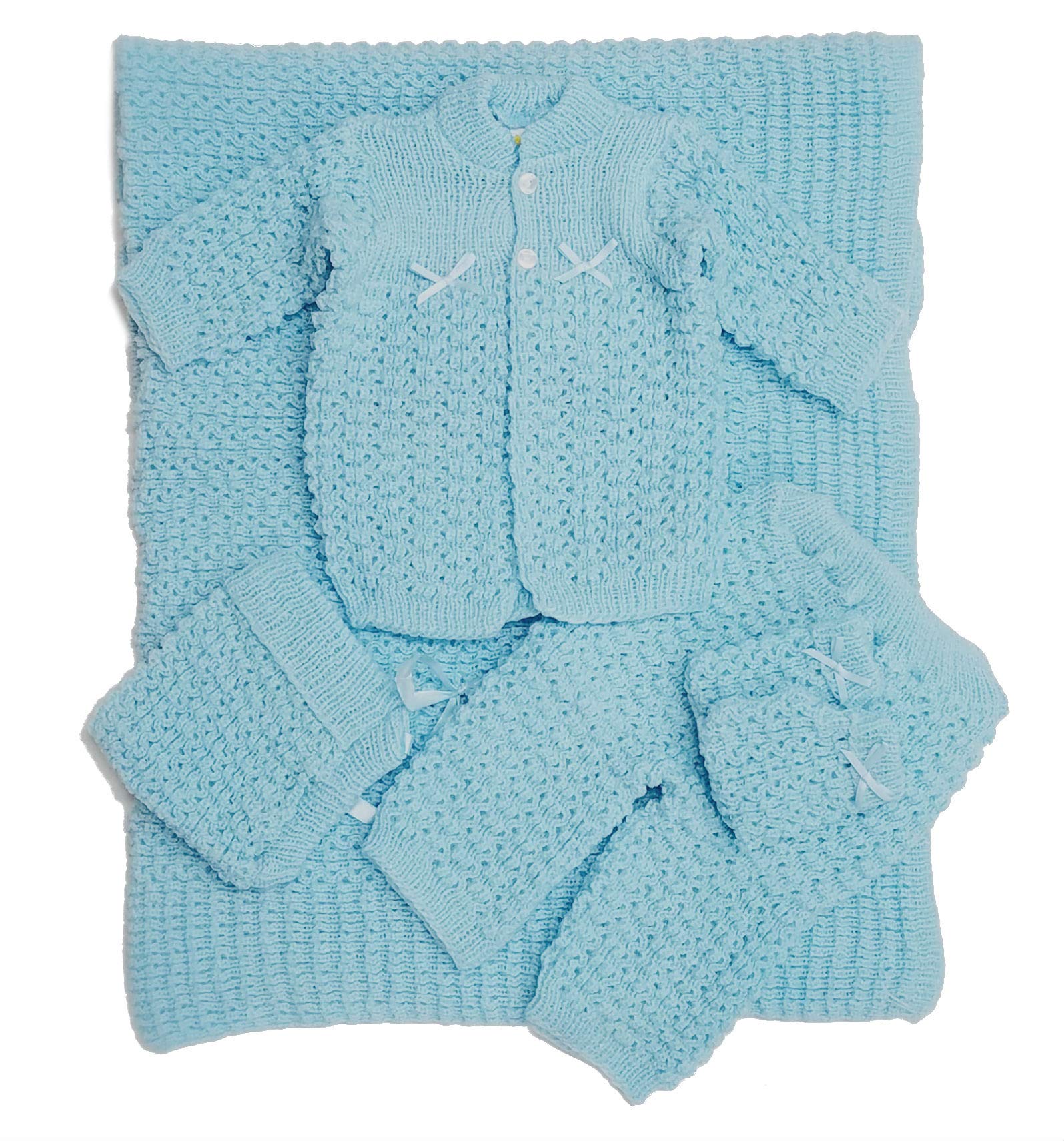 Soft Newborn Crochet Blanket 5-Piece Set - Baby Sweater, Pants, Hat & Mittens - Perfect for Photography, Gifts & Winter Outfits