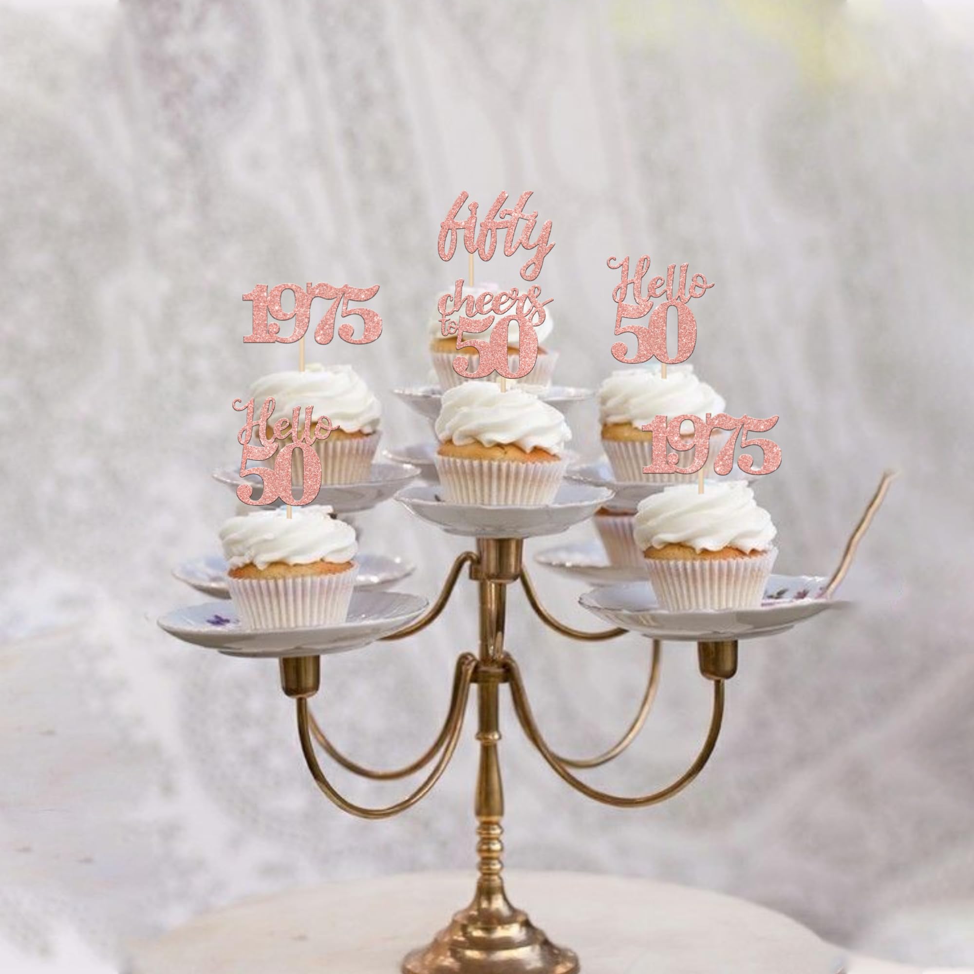 24 PCS 50th Birthday Cupcake Toppers - Glitter 