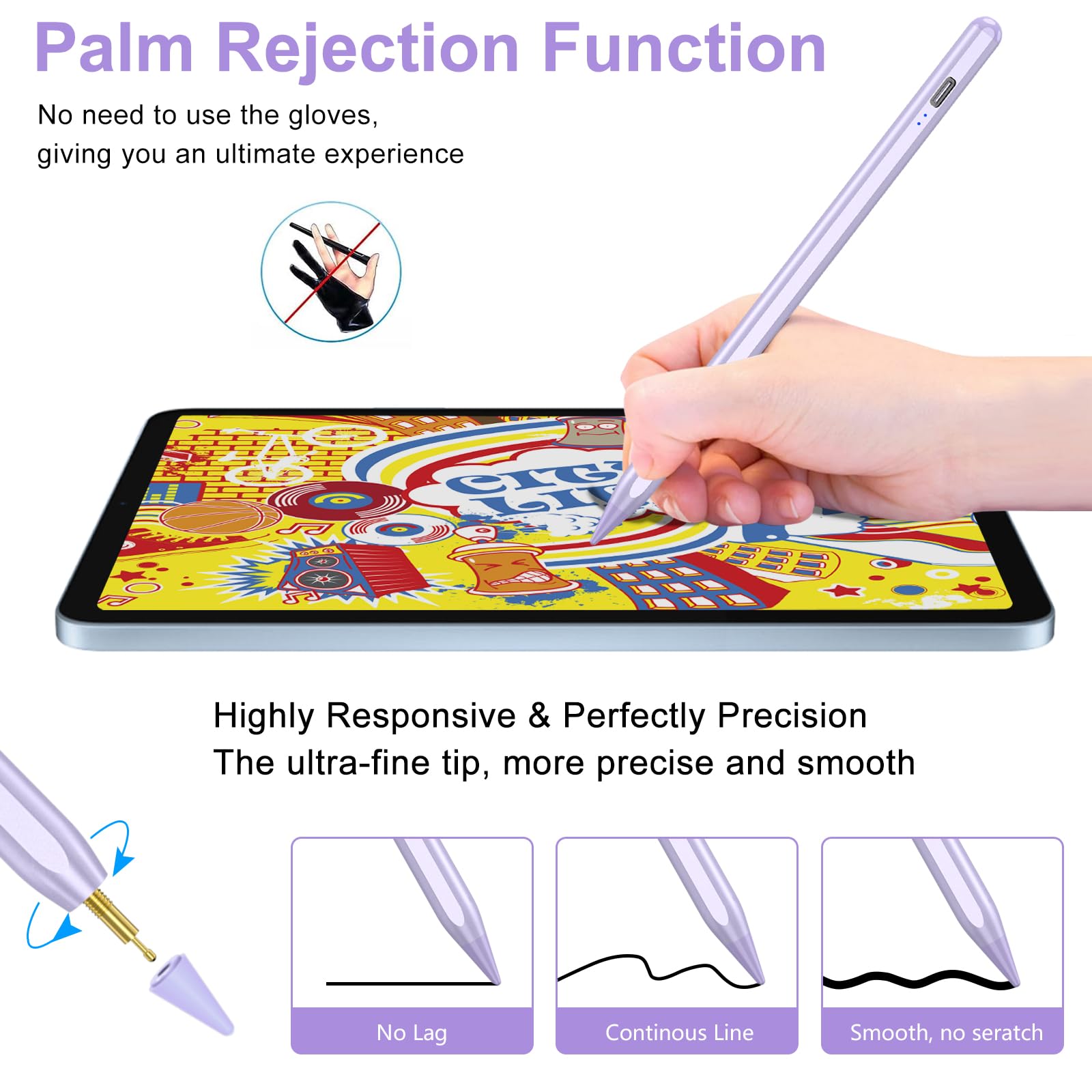 KBCASE Stylus Pen for Apple iPad (2018-2024) - 2nd Gen Pencil with Fast Charging & Palm Rejection | Compatible with iPad 10/9/8/7/6, iPad Pro 11