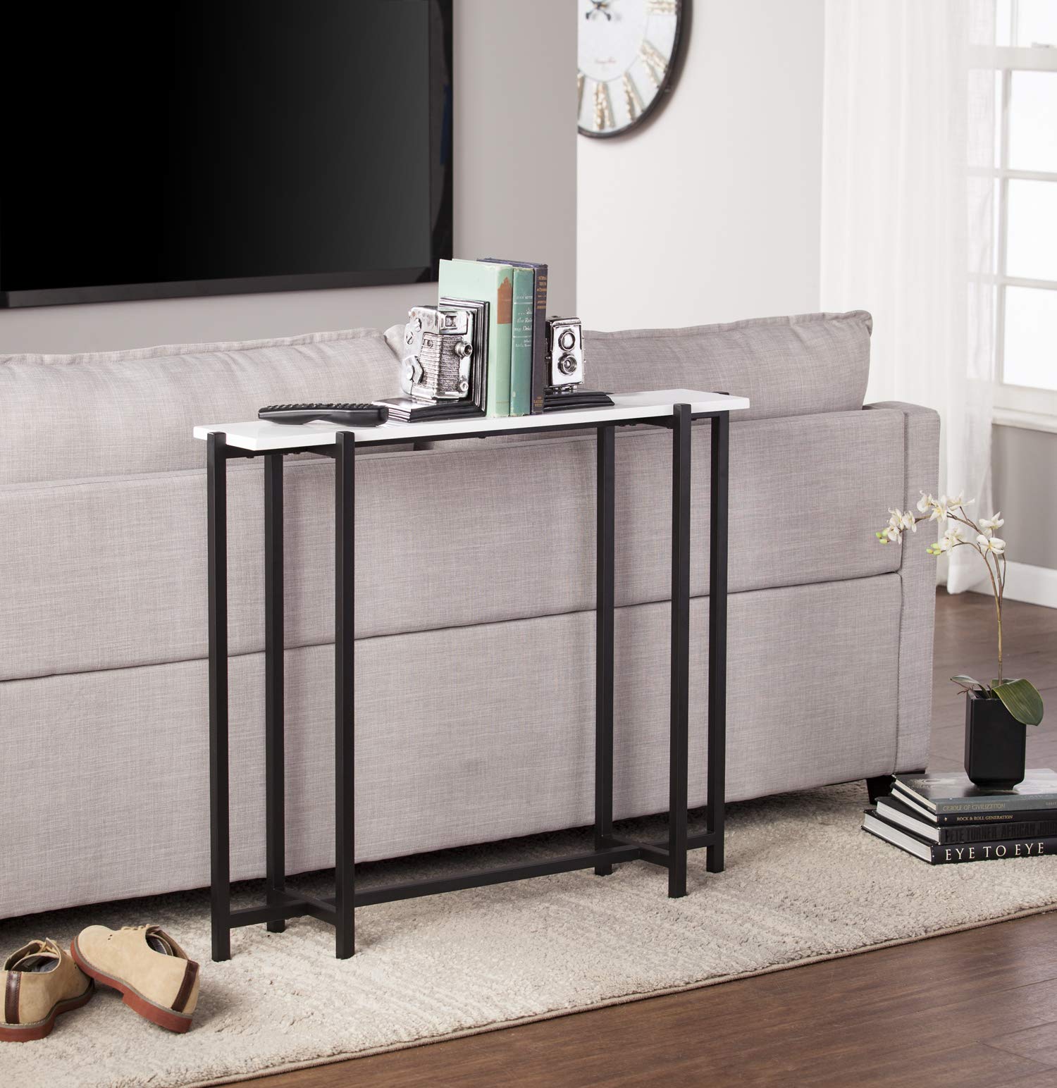 SEI Furniture Helena Contemporary Narrow Console Table - Black | Modern Entryway Sofa Table for Hallway, Living Room & Foyer Decor