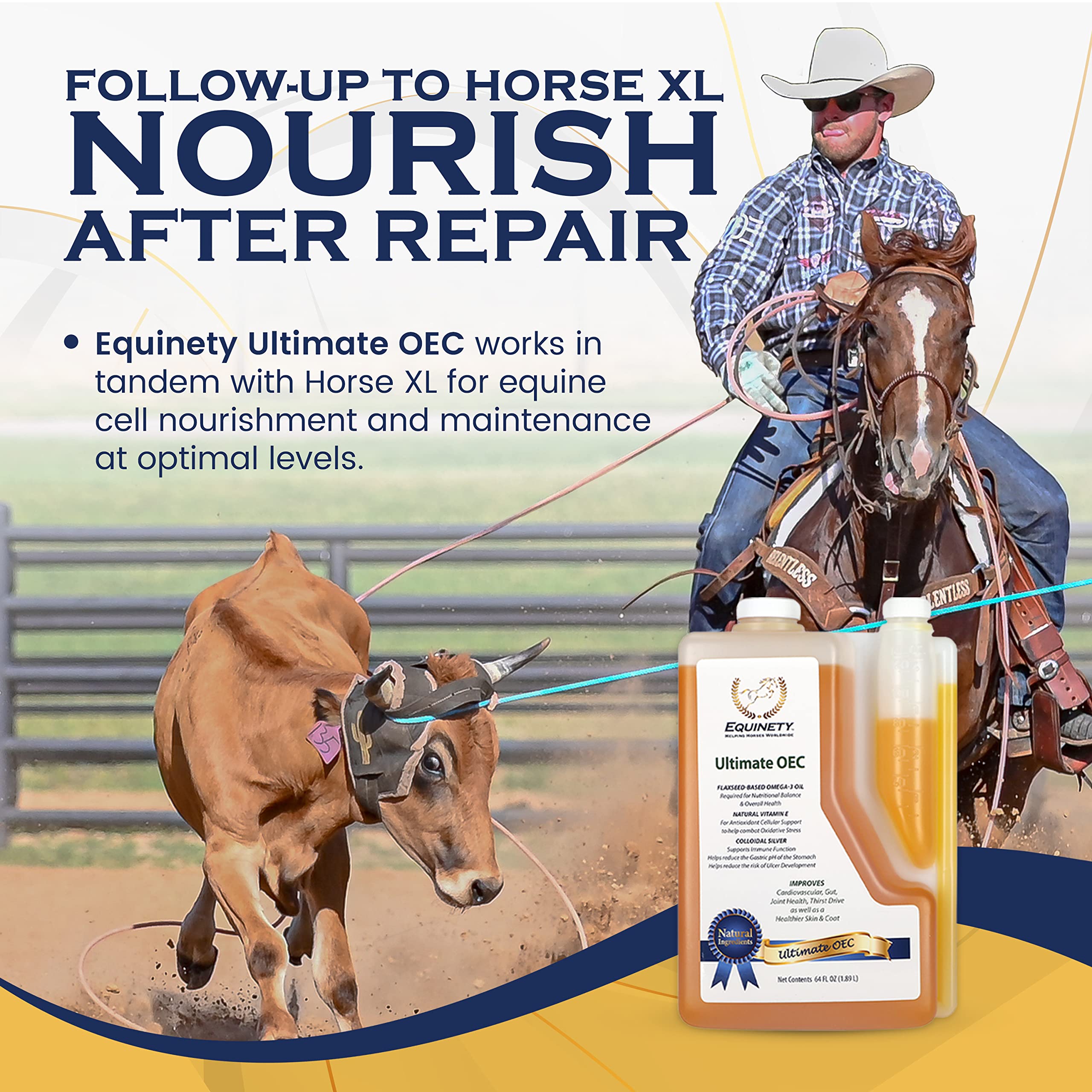Premium OEC Horse Supplements - Omega 3 Flaxseed, Vitamin E & Coat Defense for Healthy Joints, Hooves & Shiny Coat | Vet-Approved Equine Supplement for Performance Horses & Senior Horses - Ideal for Training, Racing & Daily Care