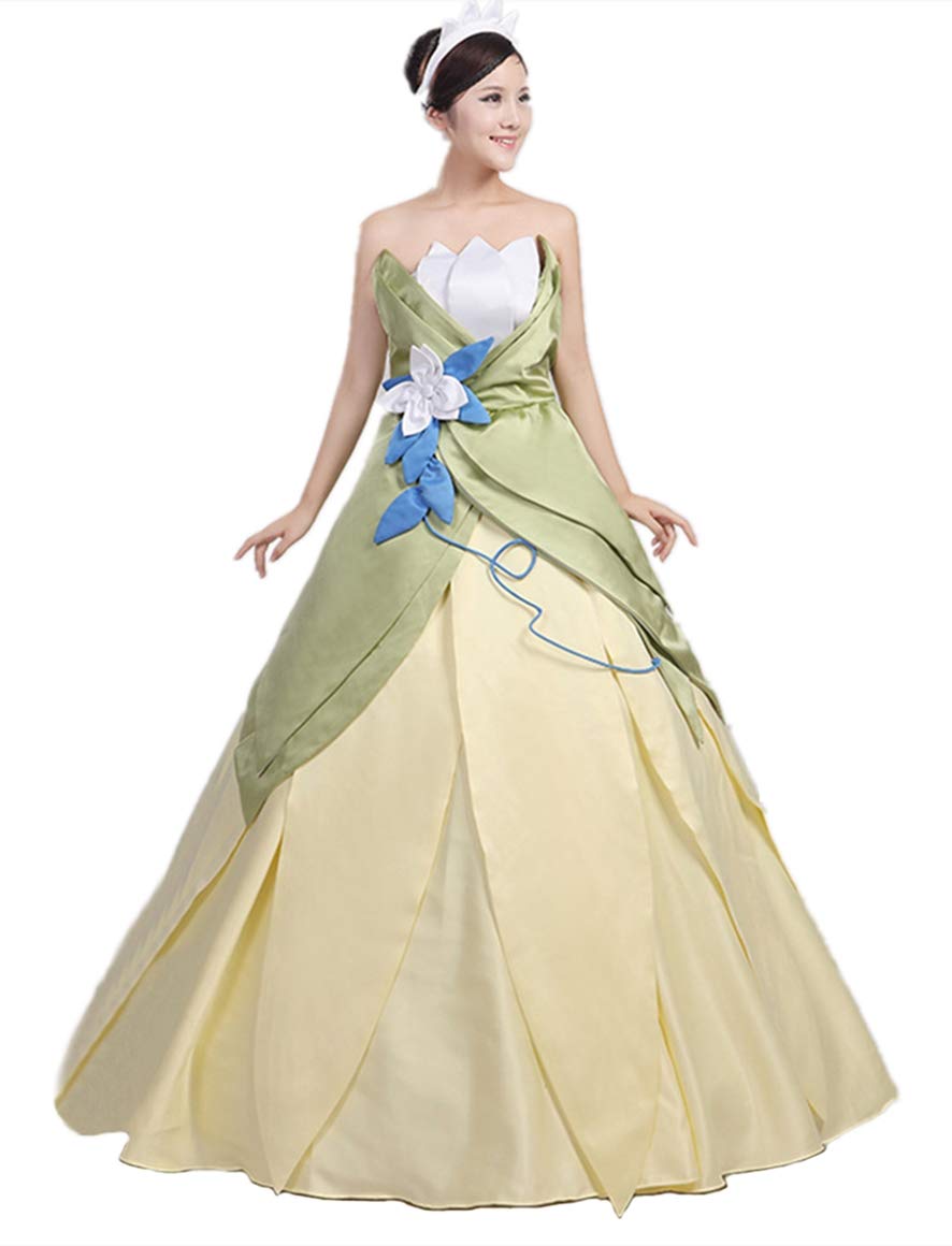 Princess Tiana Cosplay Costume for Women - Full Set with Dress, Tiara & Accessories | Perfect for Halloween, Christmas Parties & Disney Themed Events
