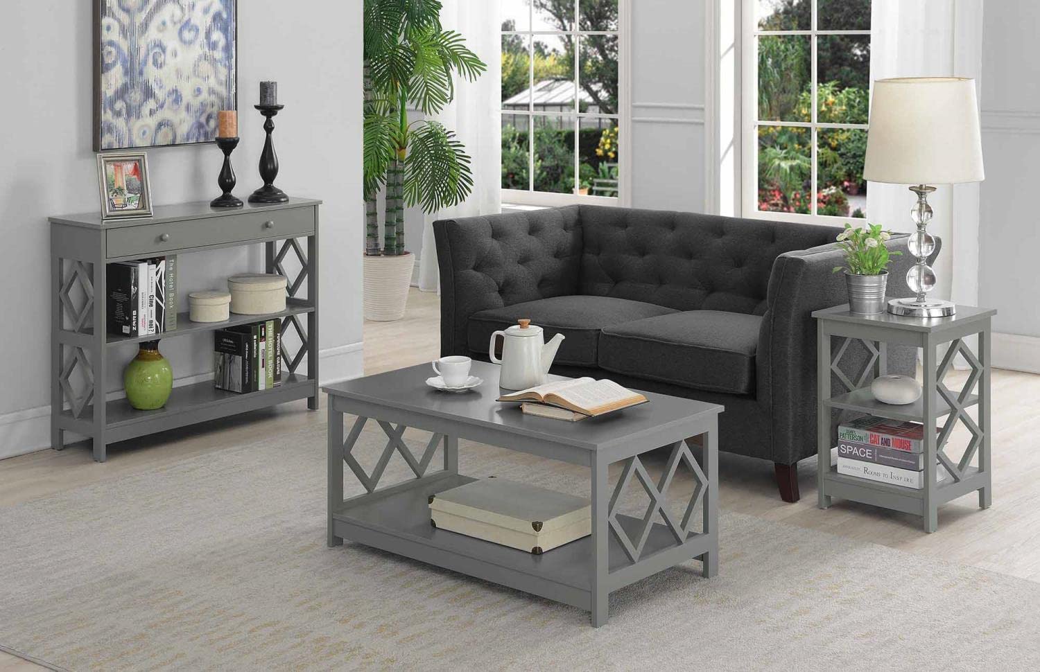 Diamond 1-Drawer Console Table in Gray by Convenience Concepts - Perfect for Entryway, Living Room & Hallway Decor