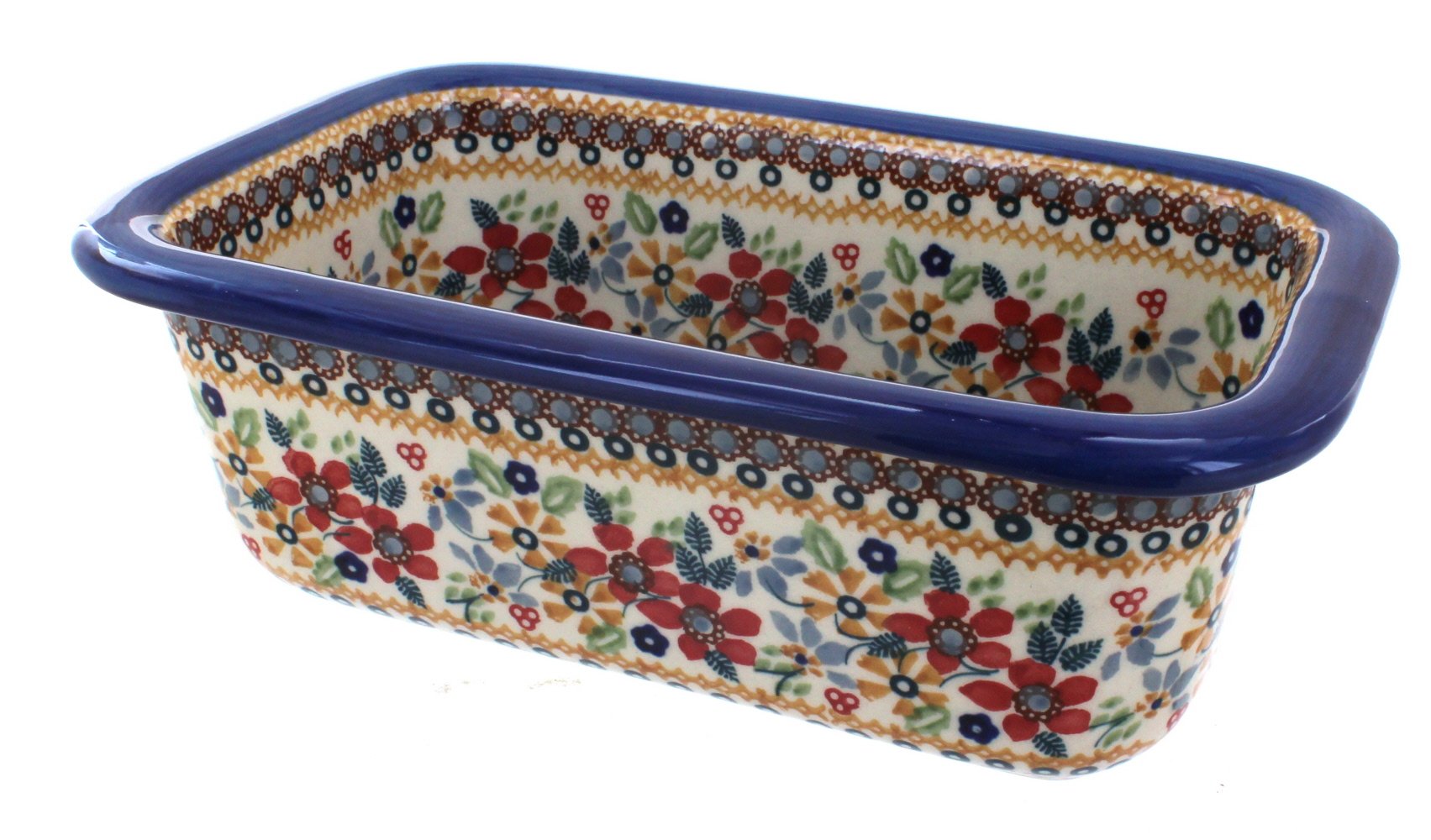 Blue Rose Polish Pottery Red Daisy Loaf Baker - Handmade Ceramic Bread Pan for Baking Artisan Bread, Perfect for Home Kitchen & Gift Giving