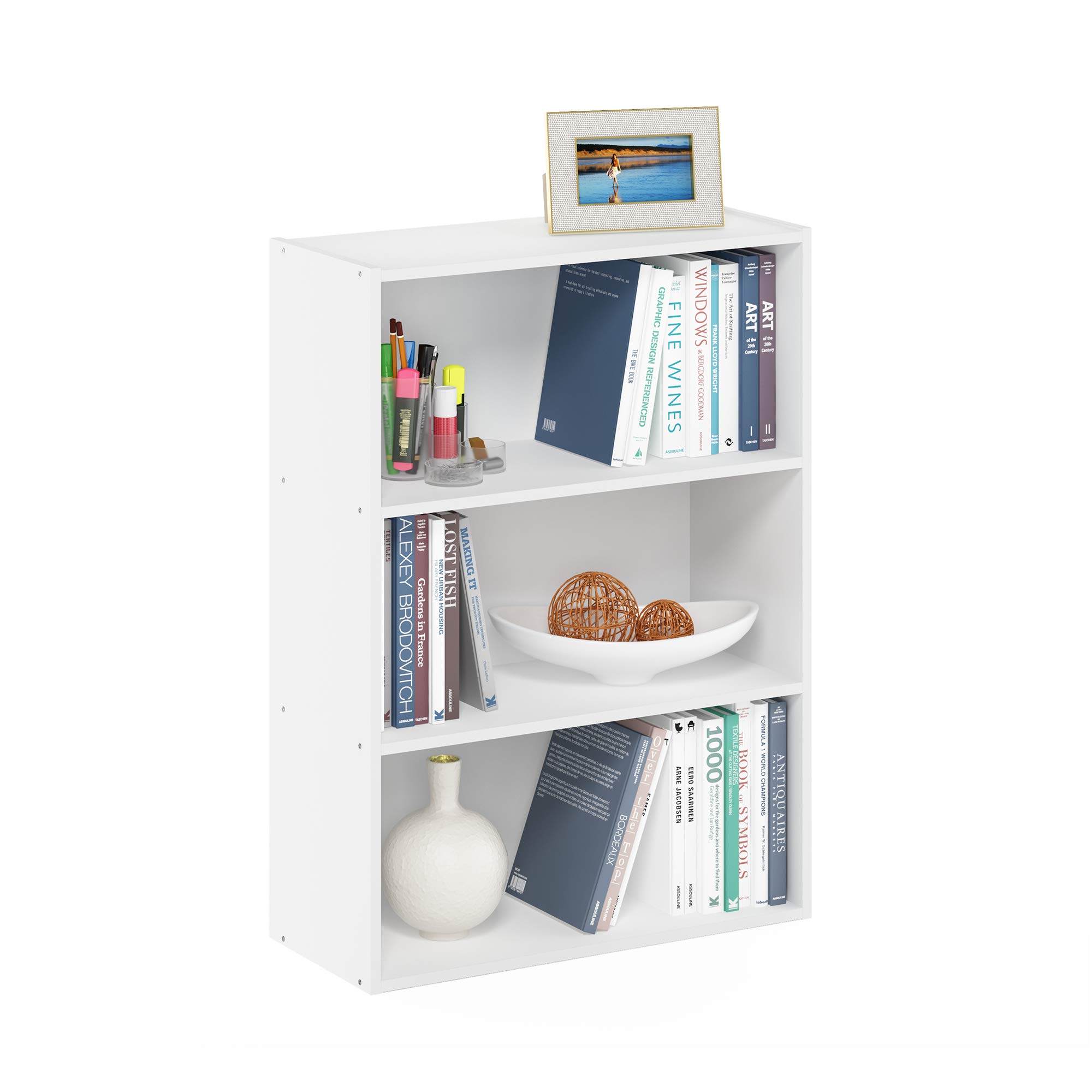 Furinno Pasir 3-Tier Open Shelf Bookcase, White - Modern Storage Solution for Books, Toys & Home Decor | Perfect for Living Room, Bedroom or Office Organization