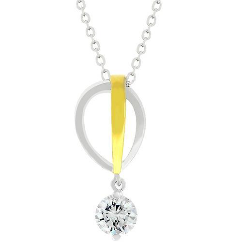 Exquisite Two-Tone Finish Raindrop Cubic Zirconia Pendant Necklace - Elegant Jewelry Gift for Women - Perfect for Weddings, Parties & Special Occasions