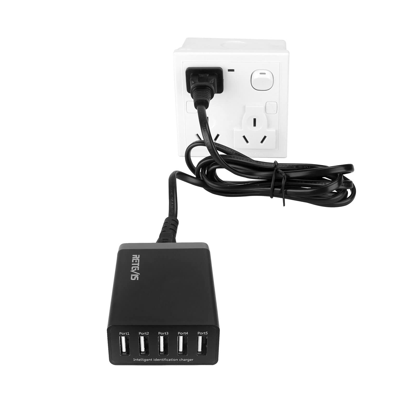 Retevis 5-Port USB Wall Charger for Walkie Talkies - Fast Charging Station Compatible with RT68 RB28 RT19 RT22P NR10 RT18 RT22S H777 RB89 RT86 RT45P RB29 Baofeng Cobra HYT Radios & iPhone - Perfect for Home, Office, and Emergency Communication (1 Pack)