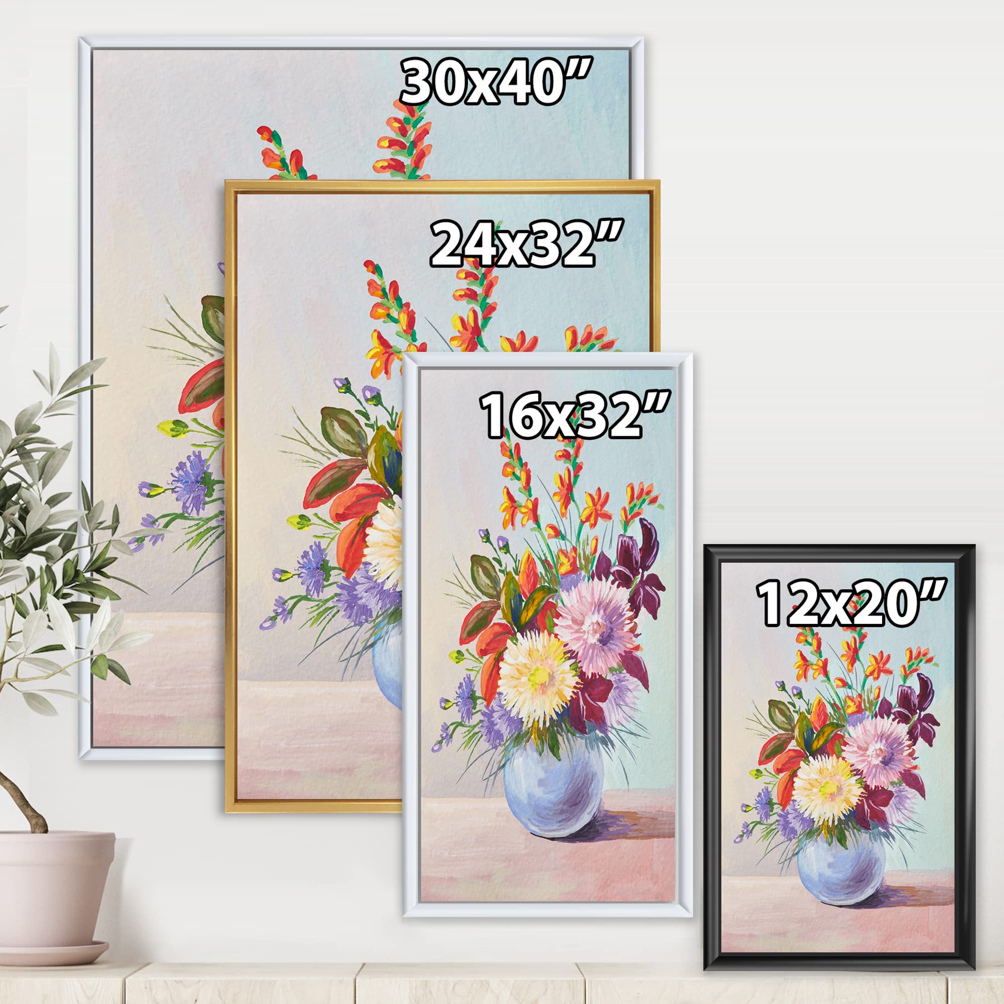 DesignQ Still Life With Asters in White Vase - Traditional Framed Canvas Wall Art Print for Living Room, Bedroom & Office Decor
