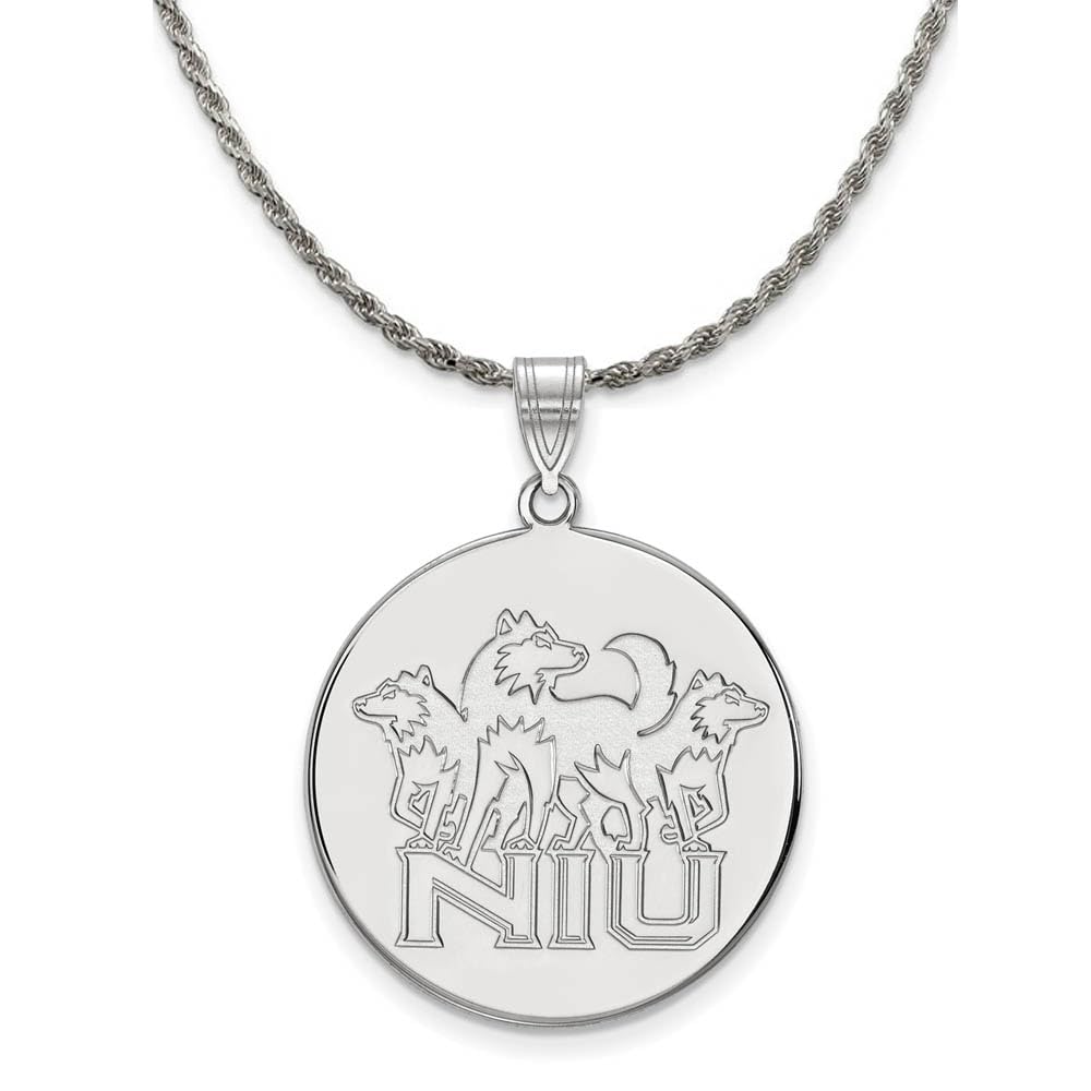 Black Bow Silver Disc Pendant Necklace - XL Size for Northern Illinois U. Fans