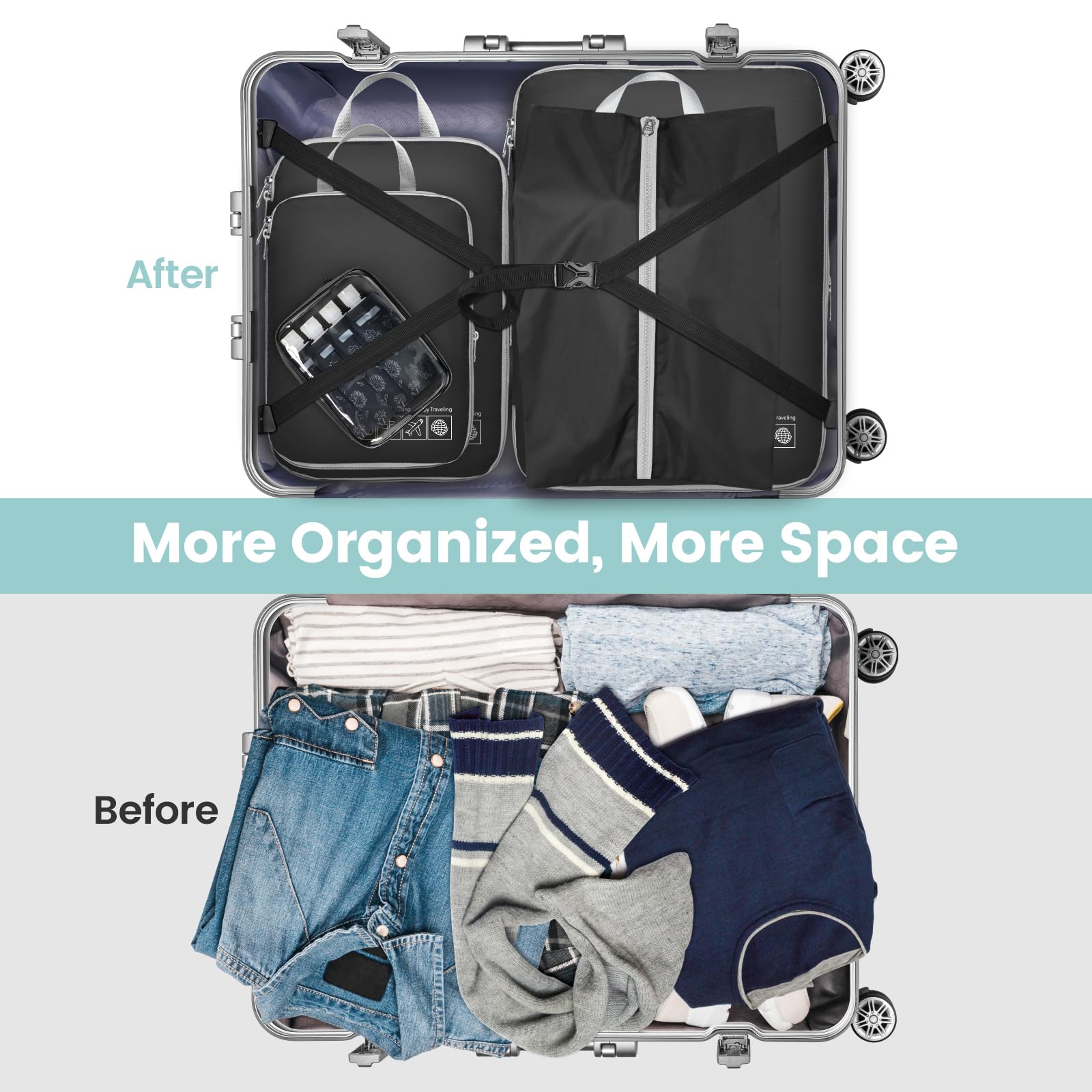 Cambond Compression Packing Cubes for Travel - 4-Piece Luggage Organizer Set with Zippered Compartments | Space-Saving Travel Essentials for Women & Men | Perfect for Carry-On Suitcases, Backpacks, and Business Trips