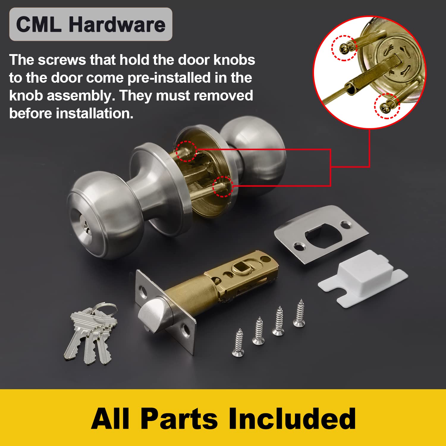 3-Pack Stainless Steel Keyed Alike Door Knob Set - Secure Entry & Front Door Locks for Home Safety