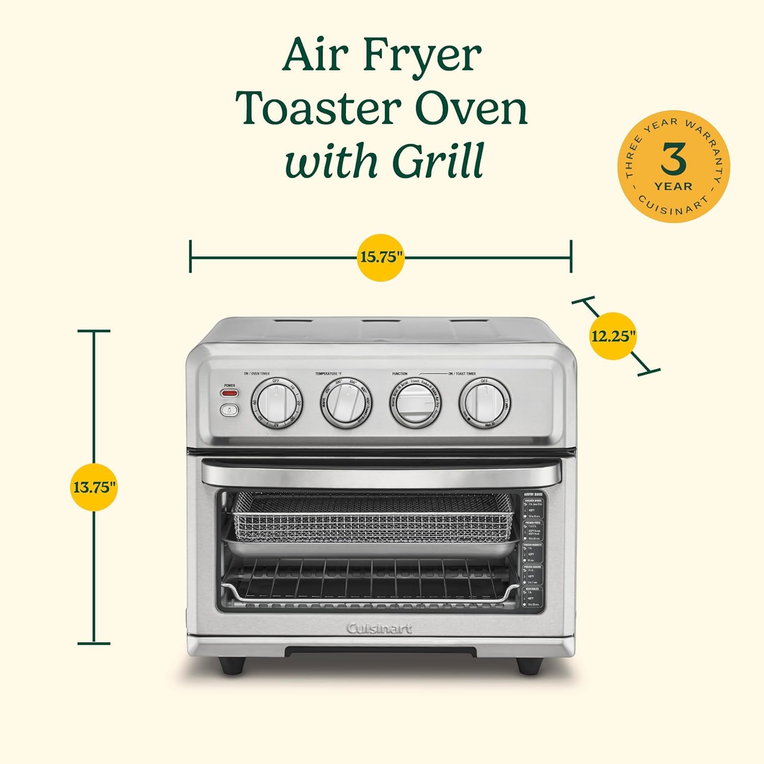Cuisinart TOA-70C 8-in-1 Air Fryer Toaster Oven with Convection, Bake, Grill, Broil & Warm Functions - Stainless Steel Countertop Oven for Healthy Cooking, Roasting, and Reheating Food