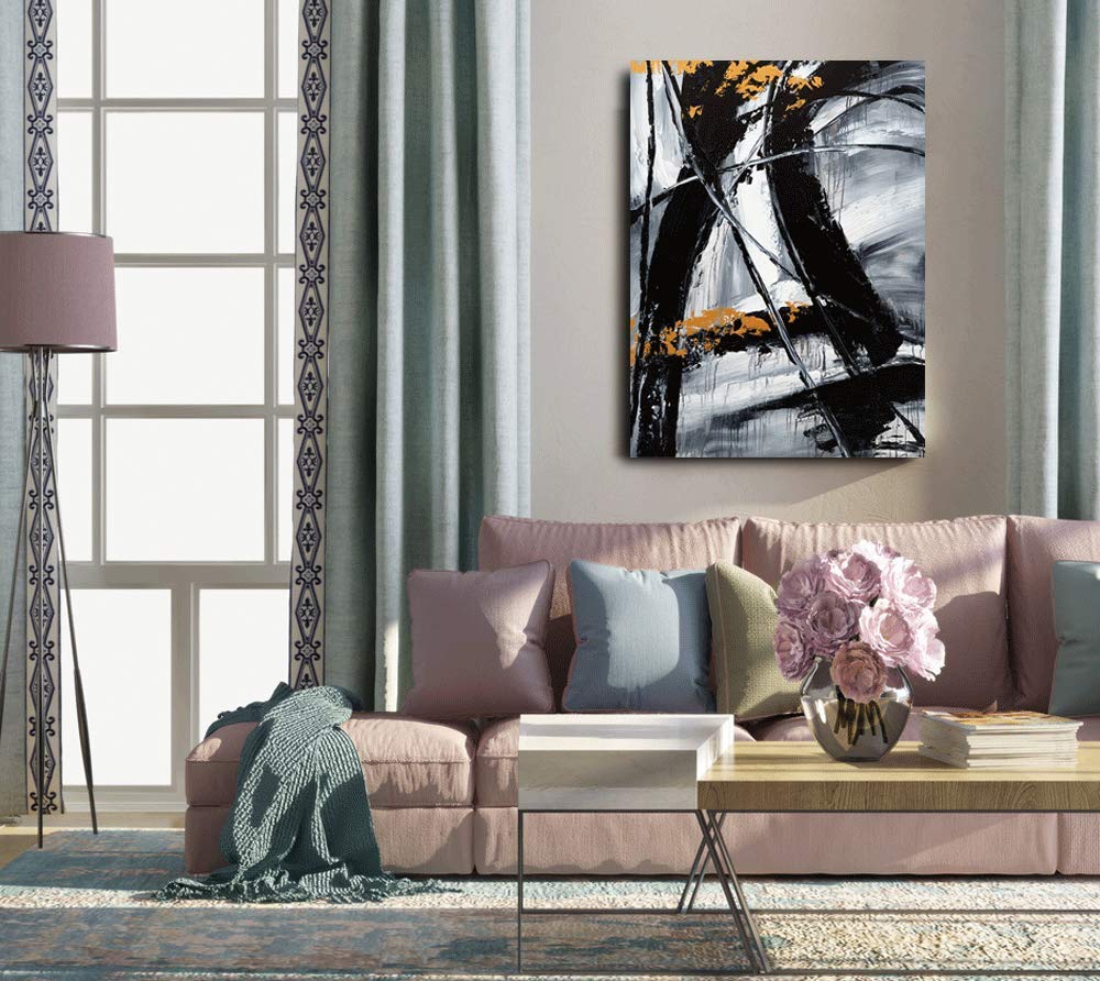 Yihui Arts Black and White Abstract Oil Painting - Large 28x40 Inch Modern Canvas Wall Art for Living Room, Bedroom & Office Decor - Perfect for Contemporary Home Interior Design