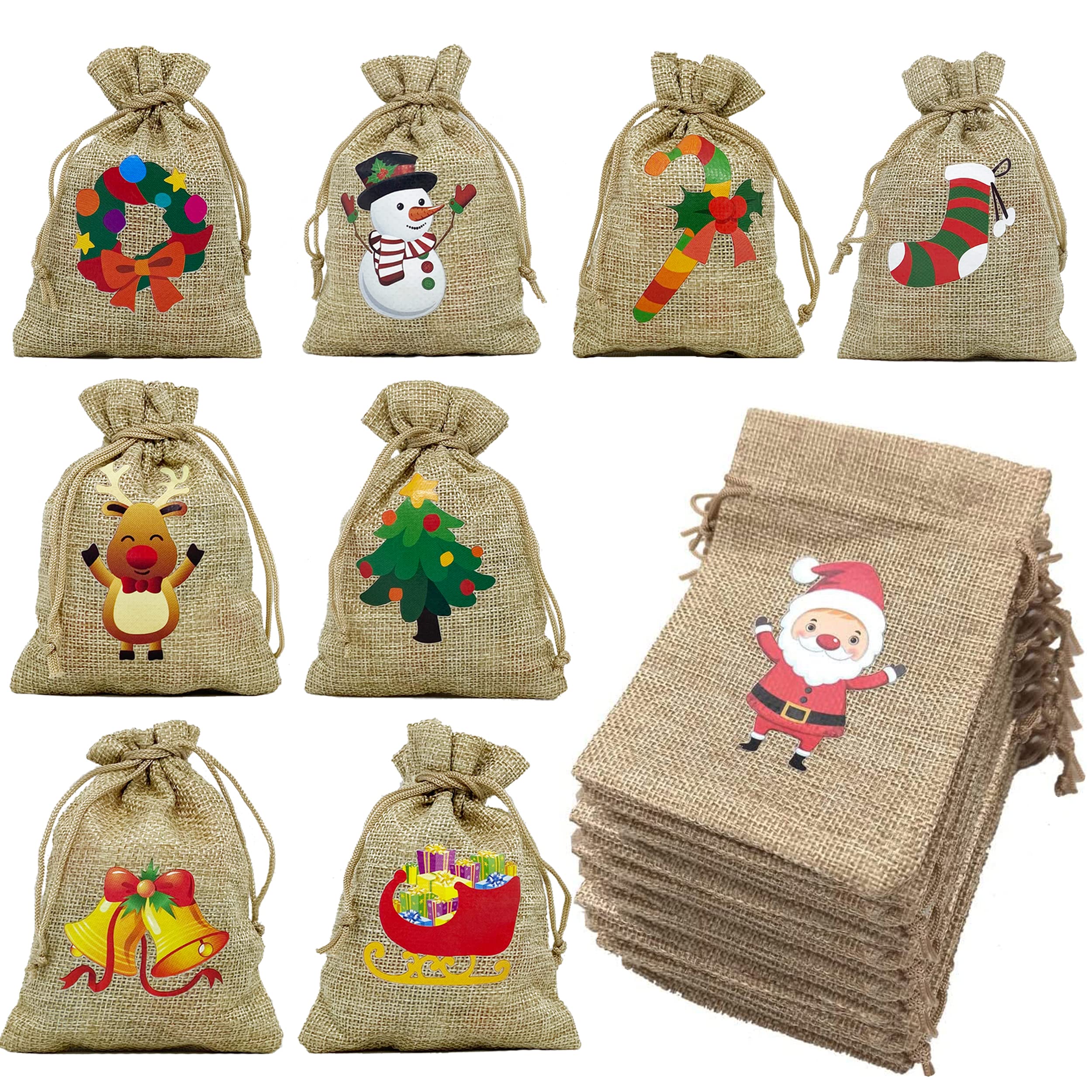 36 Pack Small Christmas Gift Bags with Drawstring - Tiny Burlap Candy Bags for Holiday Stocking Stuffers, Party Favors & New Year Treats - Perfect for Xmas Gifts, Candy, Cookies & Small Holiday Presents