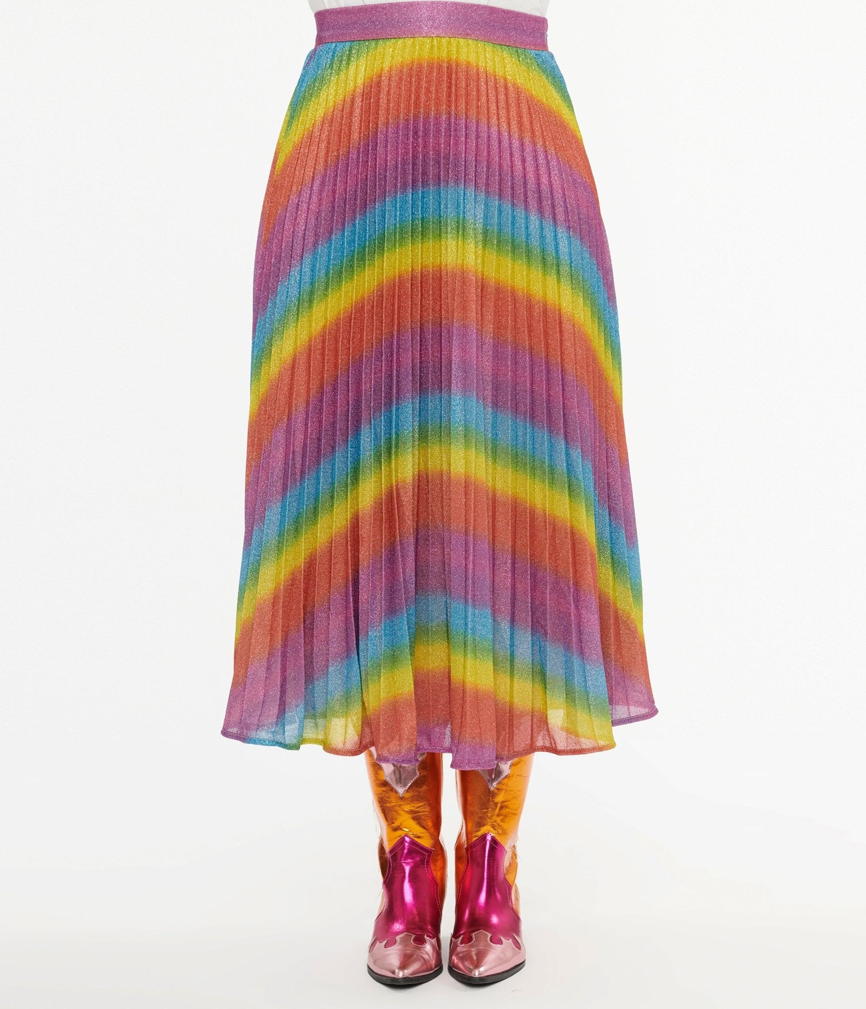 Metallic Rainbow Midi Skirt for Women - Shimmering A-Line Party Skirt with High Waist | Perfect for Festivals, Date Nights & Special Occasions