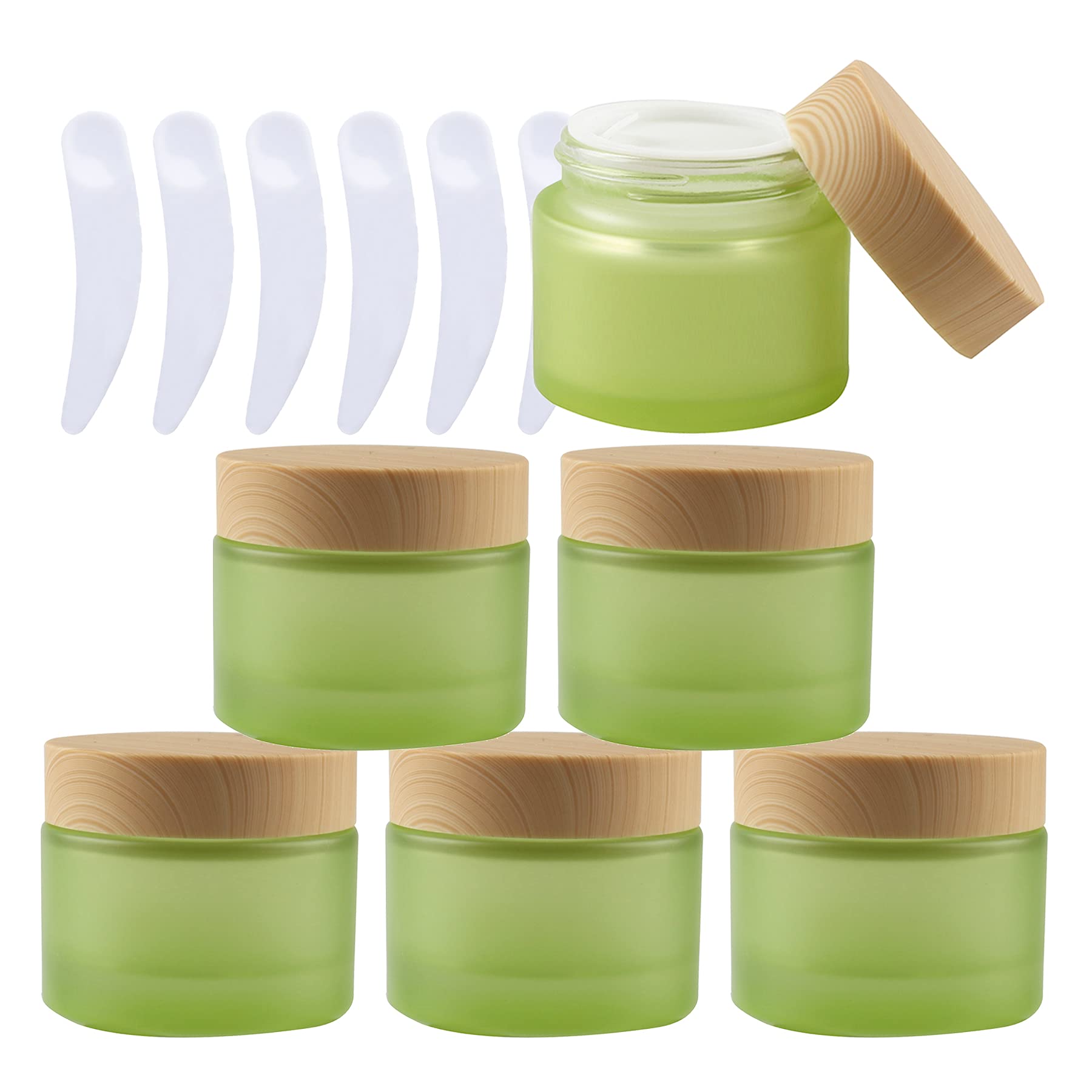 6 Pack 50ml Frosted Glass Cosmetic Jars with Lids & Liners - Green Face Cream Storage Containers for DIY Creams, Lotions, Ointments & Makeup Samples | Perfect for Home Beauty Organizers, Travel Toiletry Kits & Salon Professional Use