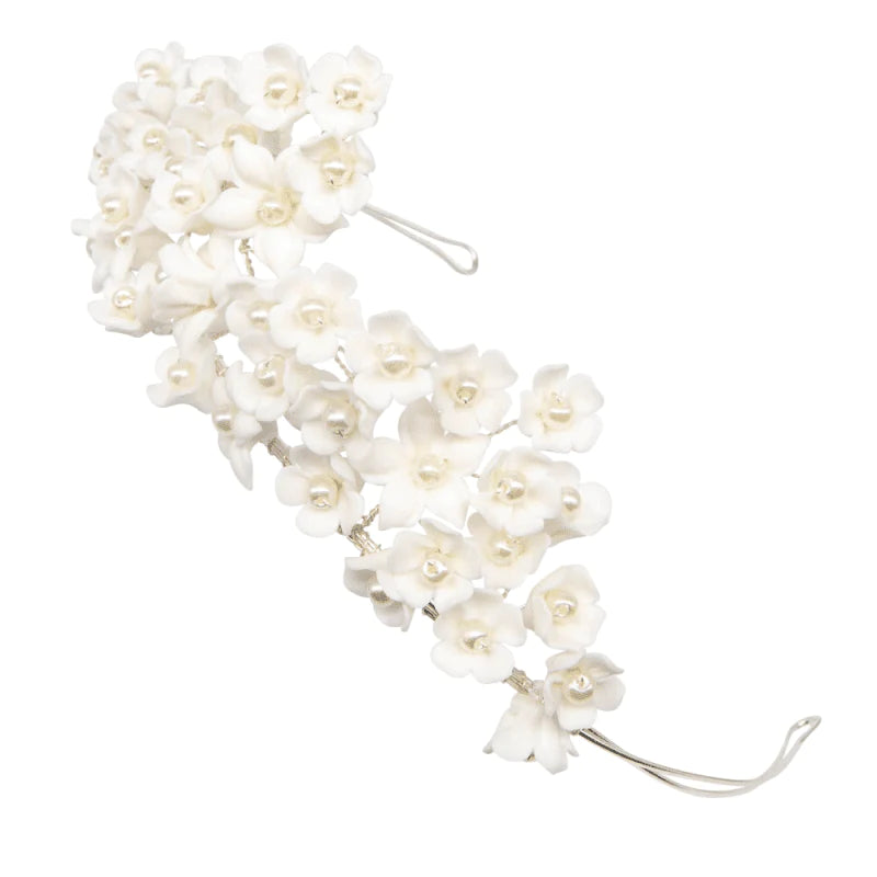 Ivory Ceramic Floral Wedding Tiara with Delicate Flowers - Perfect for Brides, Bridesmaids, and Special Occasions