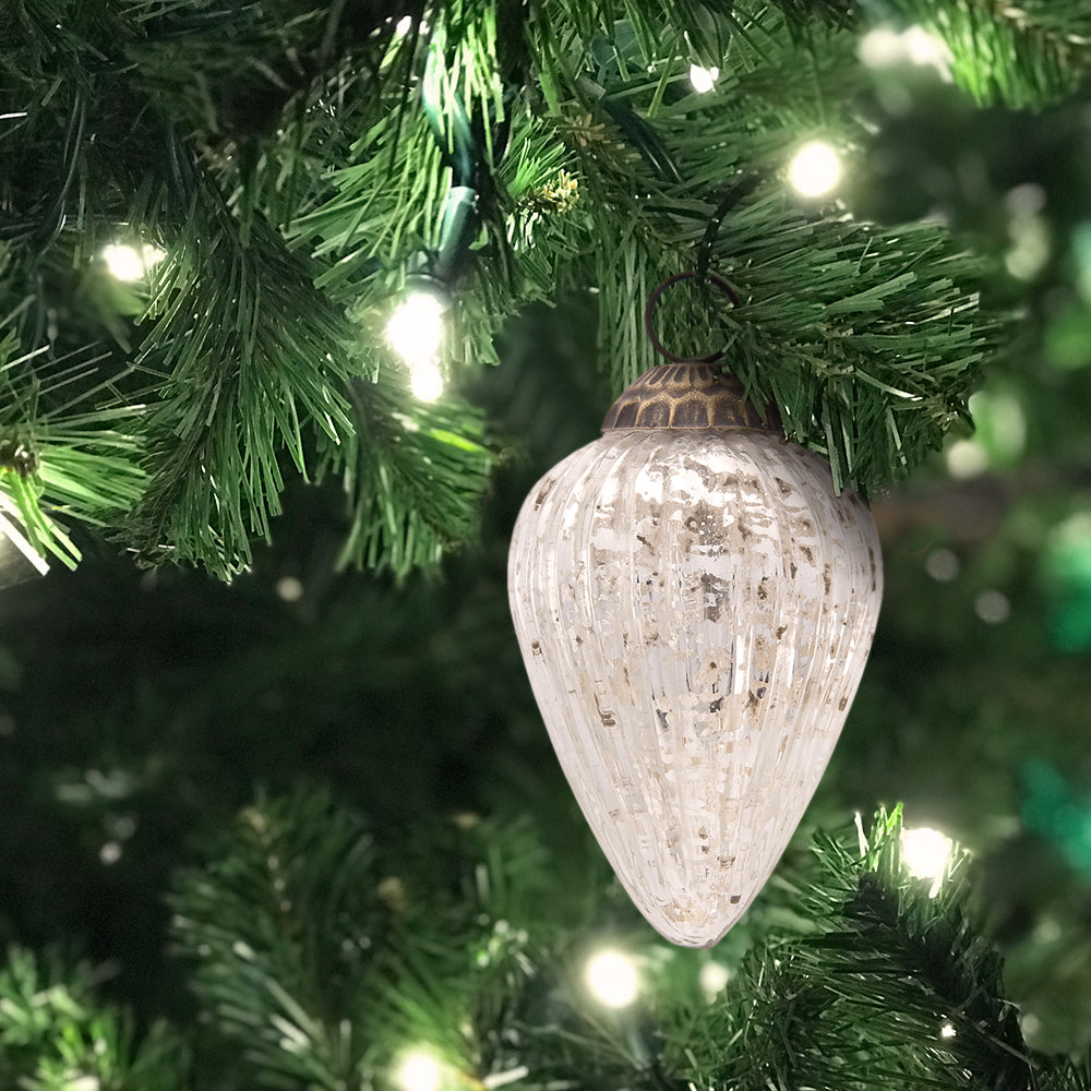 3 Pack Silver Laura Mercury Glass Pine Cone Ornaments - Elegant Christmas Tree Decorations for Holiday Home Decor, Party & Gift Giving