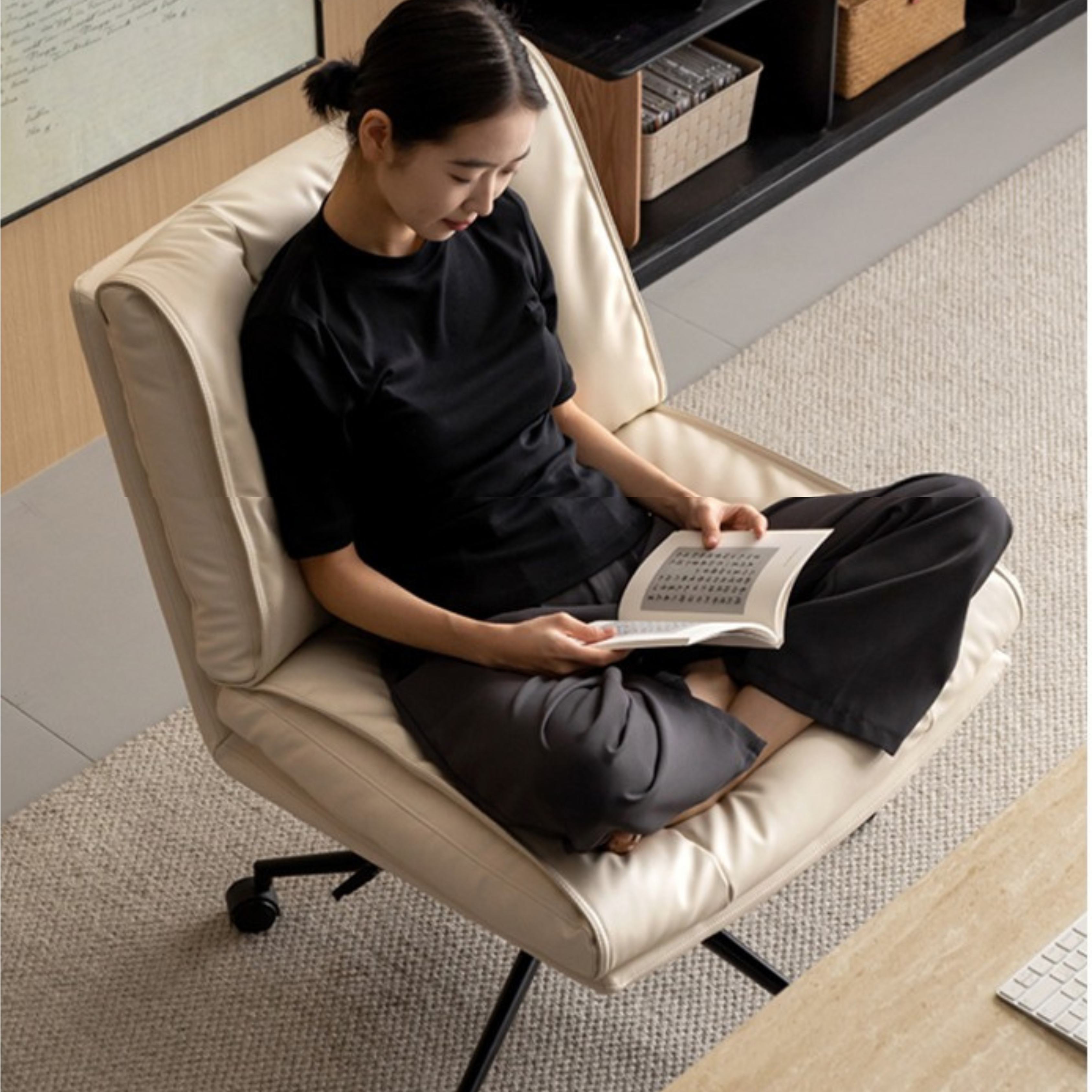 Organic Leather Soft Book Rotating Lift Chair Cream Style - Comfortable Recliner for Living Room, Bedroom & Office - Perfect for Reading, Relaxing & Napping