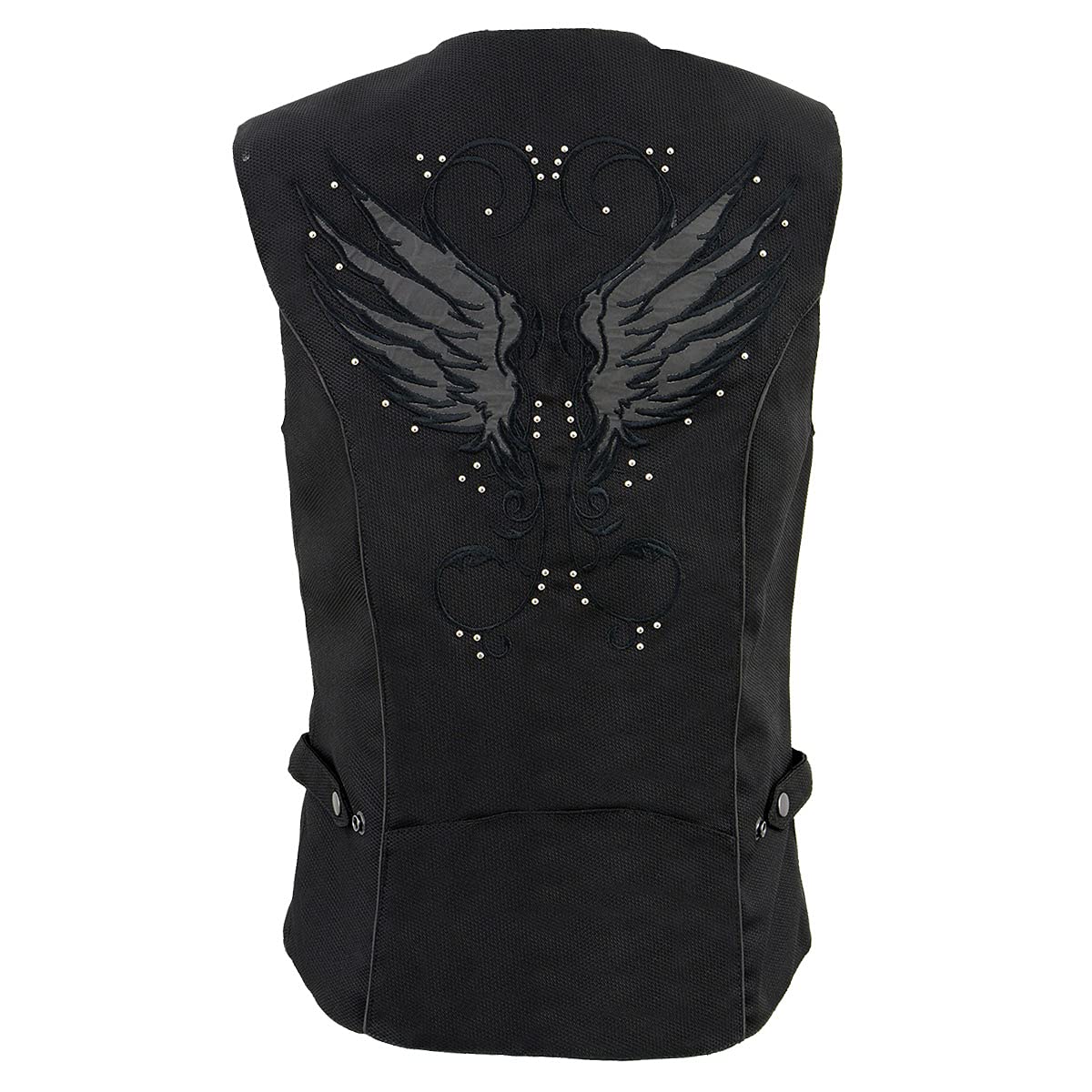 Milwaukee Leather SH1955 Women's Black Textile Vest with Wing Embroidery - Stylish Motorcycle Riding Gear for Ladies Biker Fashion