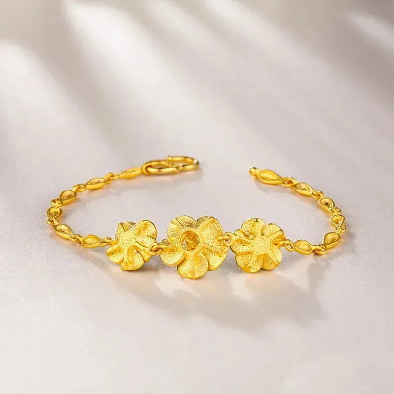 24K Pure Gold Bracelet 999 Solid Real Gold Bangle - Elegant Floral Design Classic Fine Jewelry for Women, Gift for Her, Wedding, Anniversary & Special Occasions