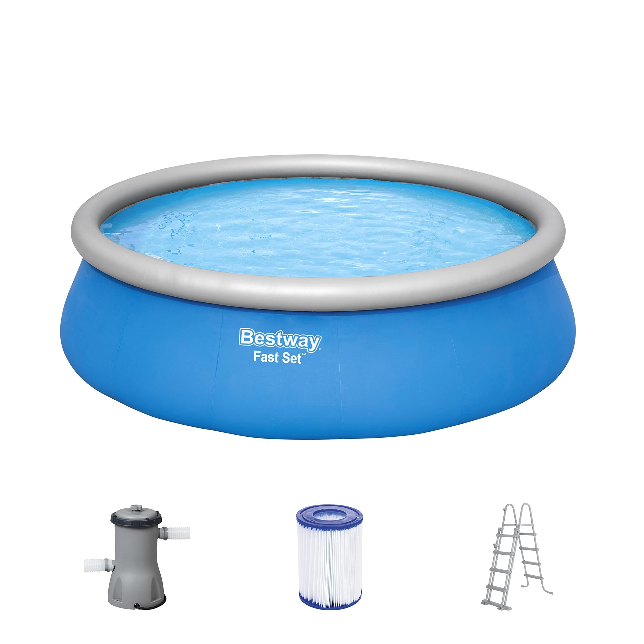Bestway Fast Set Inflatable Above Ground Swimming Pool with Filter Pump - 15ft x 4ft Round Blue Family Backyard Pool for Summer Fun & Outdoor Relaxation