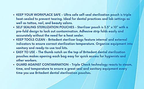 Self-Sealing Sterilization Pouches 10x16 Inches - 200 Pack Autoclave Bags for Dental & Medical Tools - Triple Check Sterilization Technology - Ideal for Clinics, Hospitals & Labs