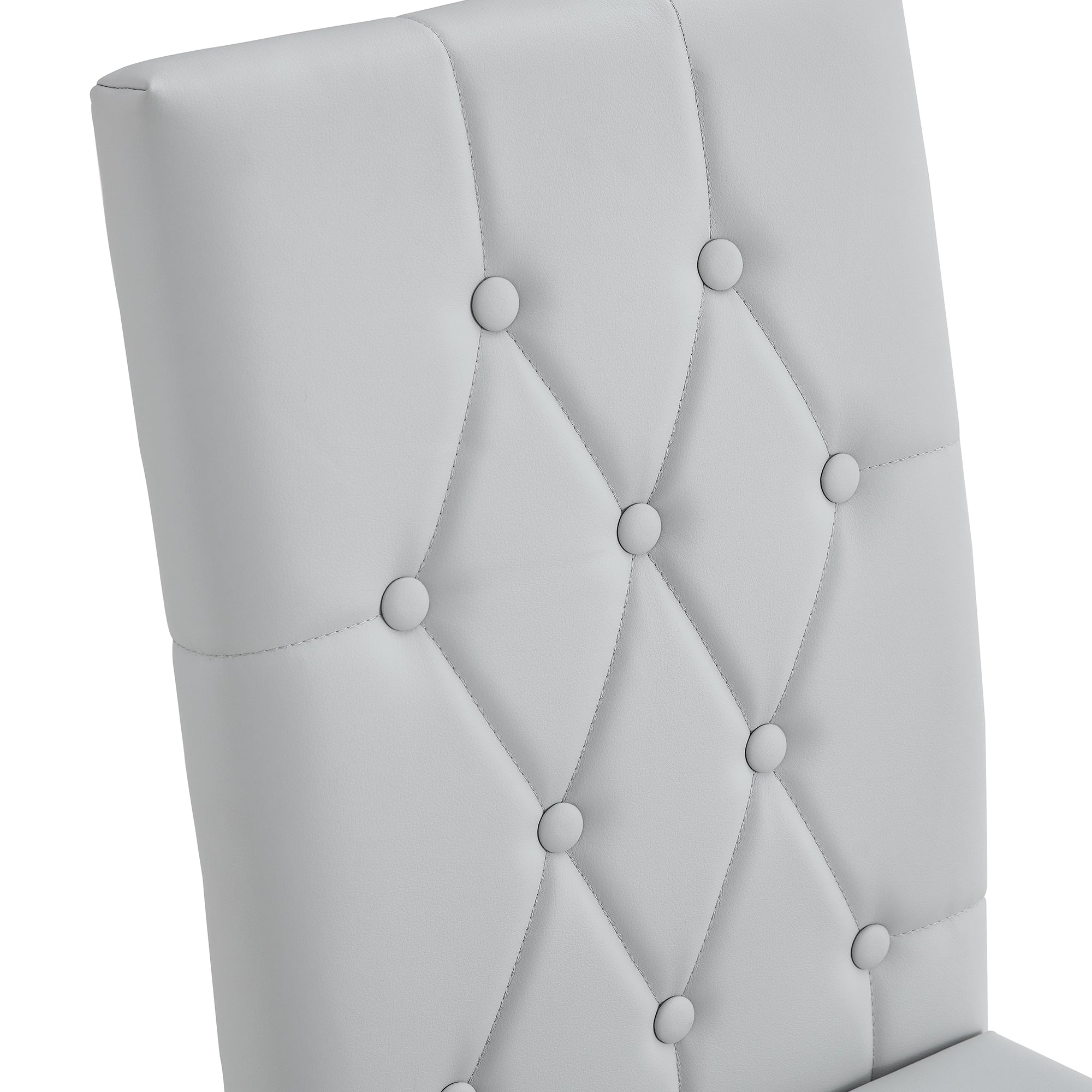 Modern 2-Piece Dining Chairs Set - Light Gray Faux Leather with Checkered Buckle Design for Kitchen, Dining Room & Office - Classic & Contemporary Style Home Furniture for Small Spaces