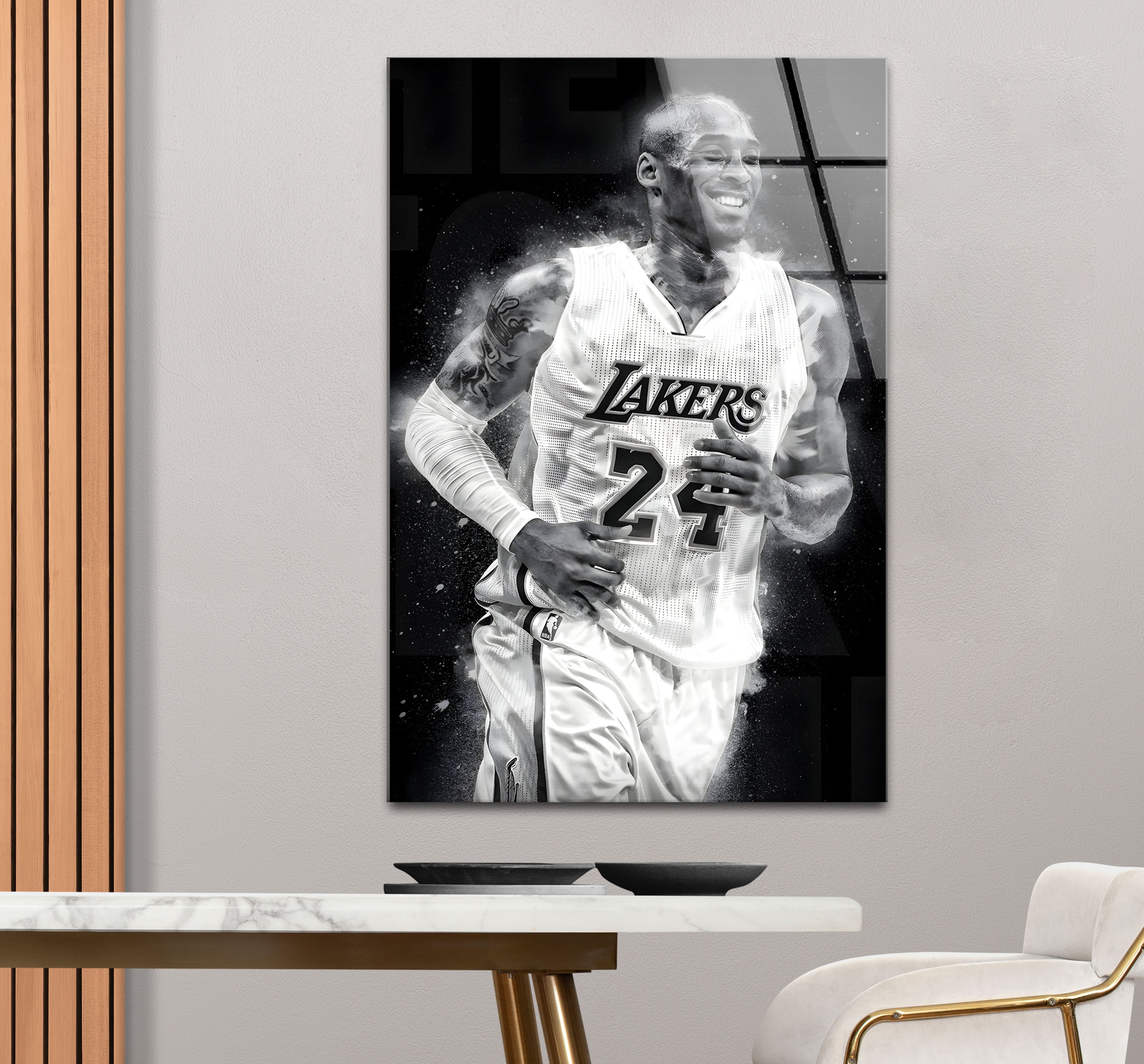 Kobe Bryant Glass Wall Art - Black and White Basketball Decor for Home, Office, or Man Cave - Perfect for Lakers Fans & NBA Memorabilia Collectors