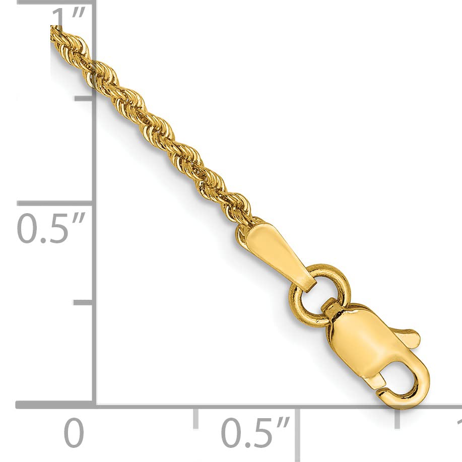 14K Yellow Gold 1.6mm Solid Rope Chain Anklet - 7.0