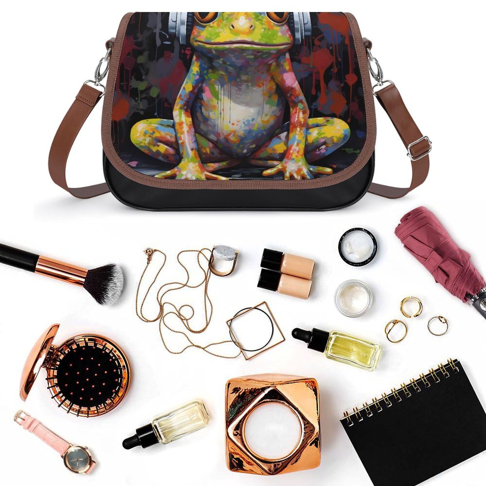 Stylish Frog in Headphones Women's Crossbody Bag - Adjustable Strap Shoulder Purse for Daily Use, Travel & Shopping