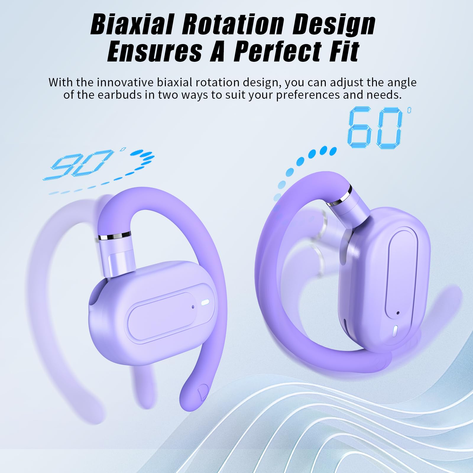 OpenBuds Lightweight True Open Ear Wireless Earbuds - Bluetooth 5.4 Headphones with Multi-Angle Adjustment & Dual-Axis Design for All-Day Comfort (Purple) - Perfect for Running, Cycling, Workouts & Outdoor Activities